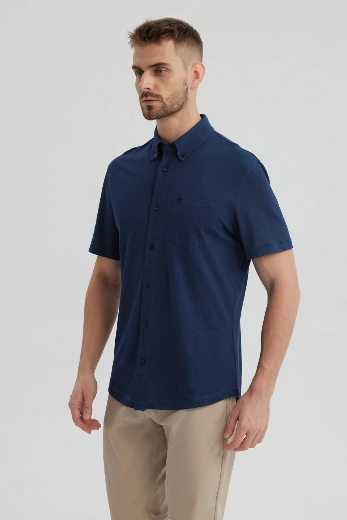 Camisa Hombre Piqué con Bolsillo Azul Marino - Image 2