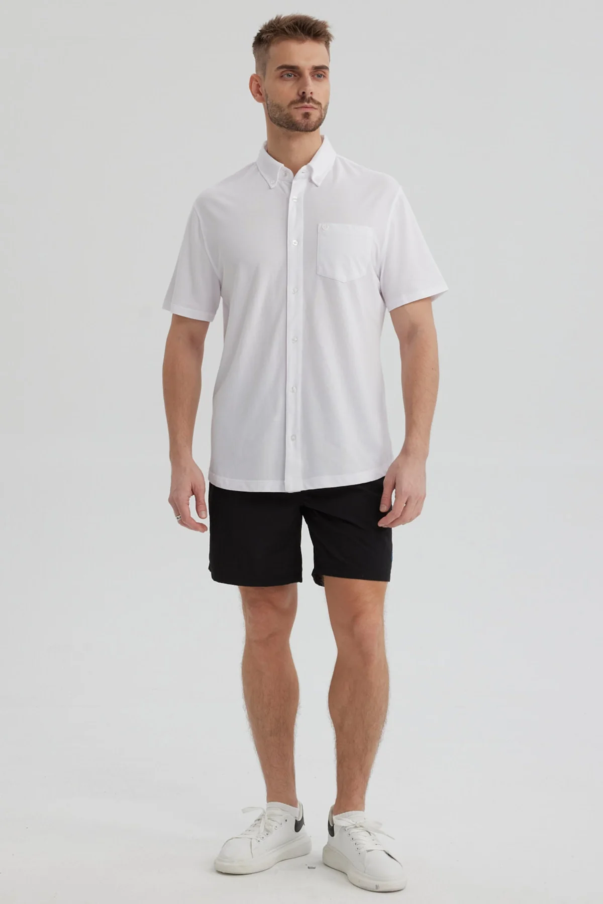 Camisa Hombre Piqué con Bolsillo Blanco - Image 4
