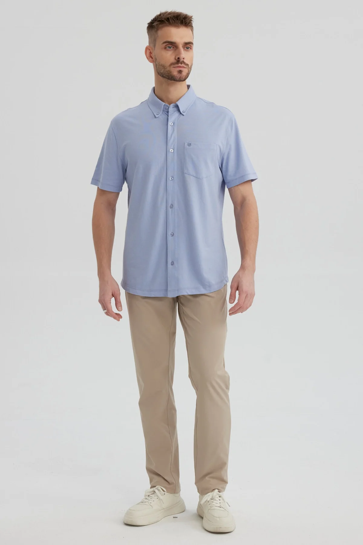 Camisa Hombre Piqué con Bolsillo Celeste - Image 4