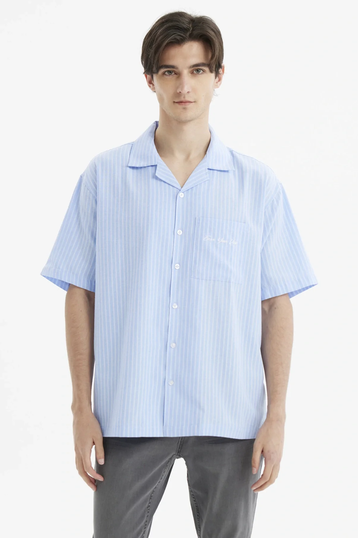 Camisa Hombre Slim Cuello Camisero Celeste
