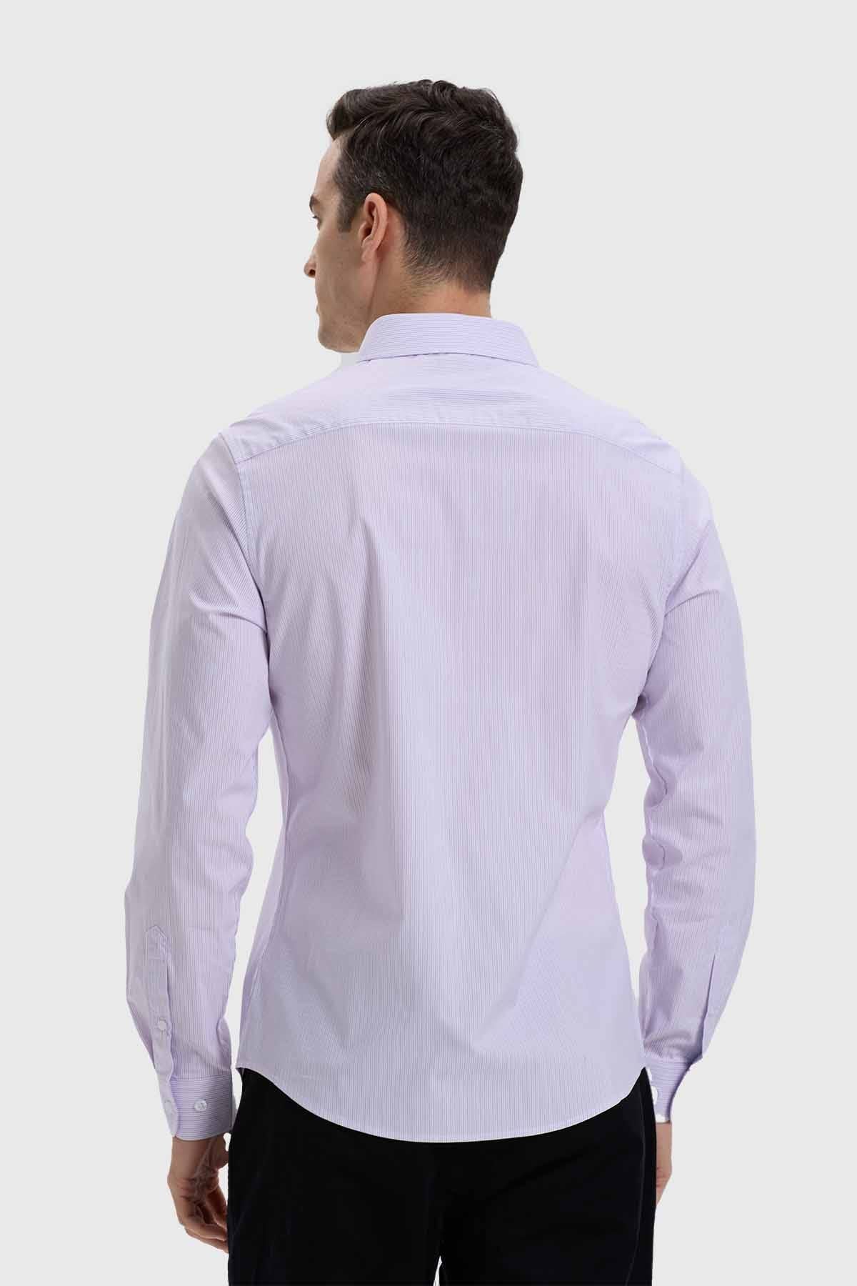 Camisa Hombre Slim Fit Rayas Lila - Image 3