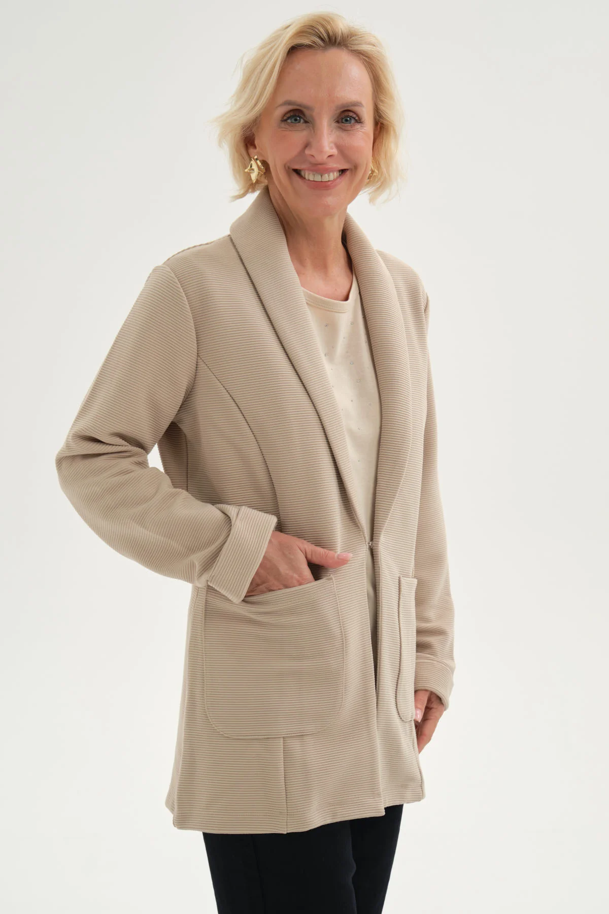 Chaqueta Mujer Abierta Beige - Image 2
