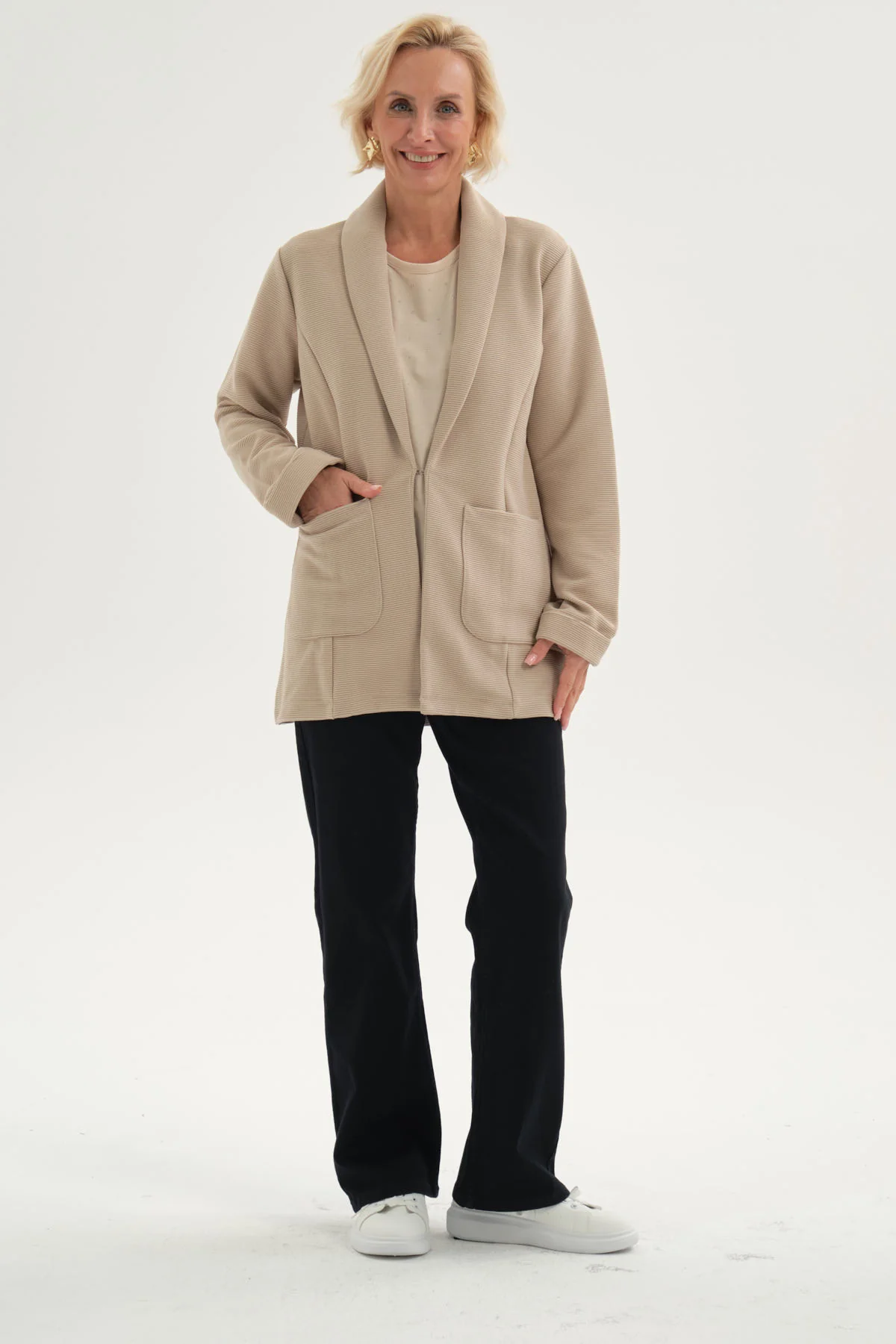 Chaqueta Mujer Abierta Beige - Image 4