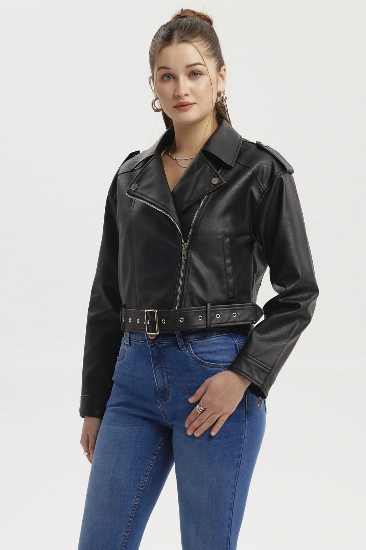 Chaqueta Mujer Biker Negro - Image 2