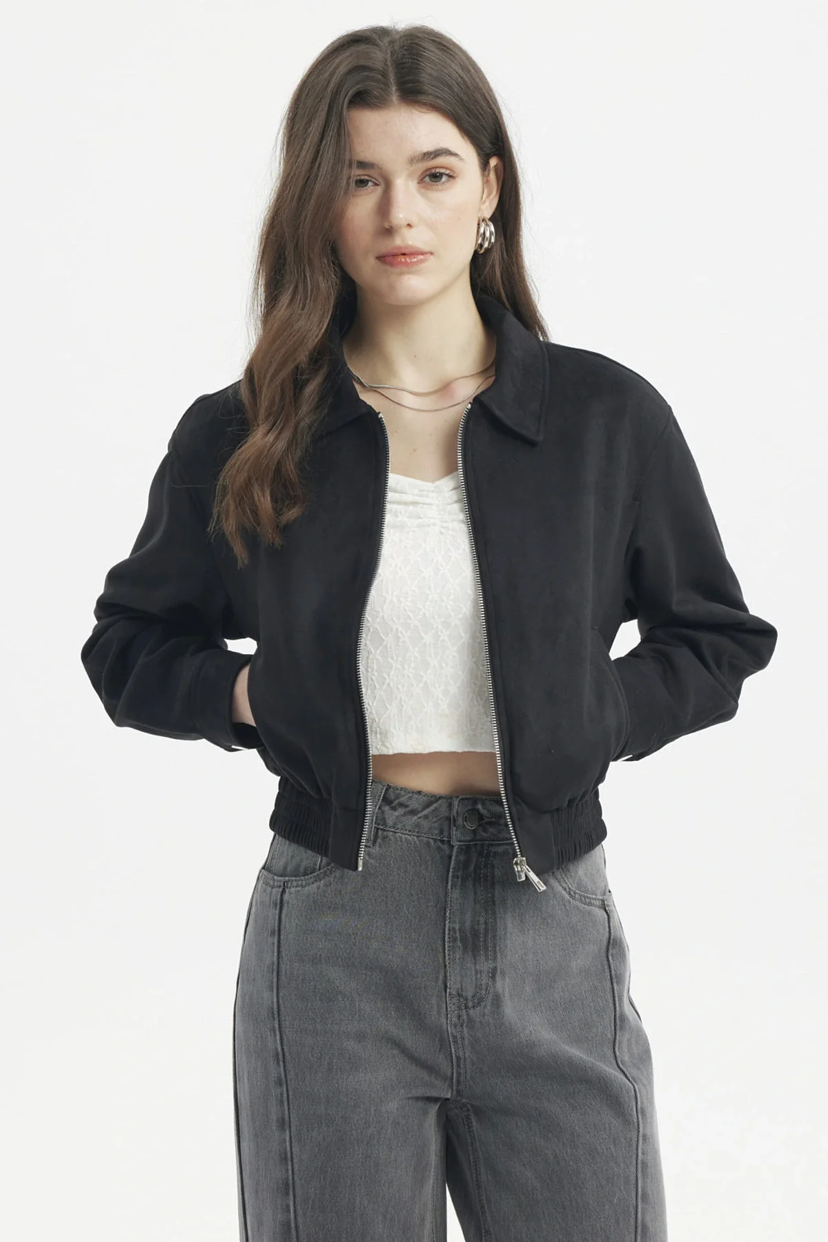 Chaqueta Mujer Bomber Gamuza Negro