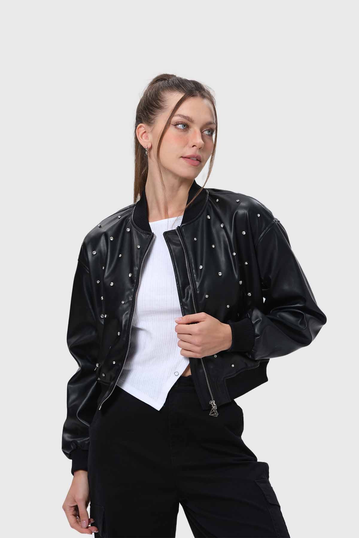 Chaqueta Mujer Bomber Negro - Image 2