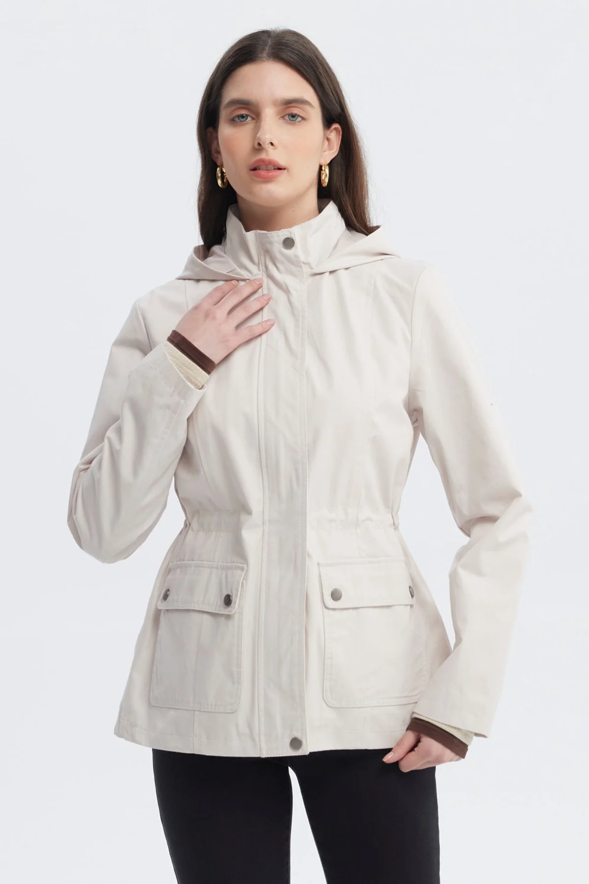 Chaqueta Mujer Con Gorro Arena