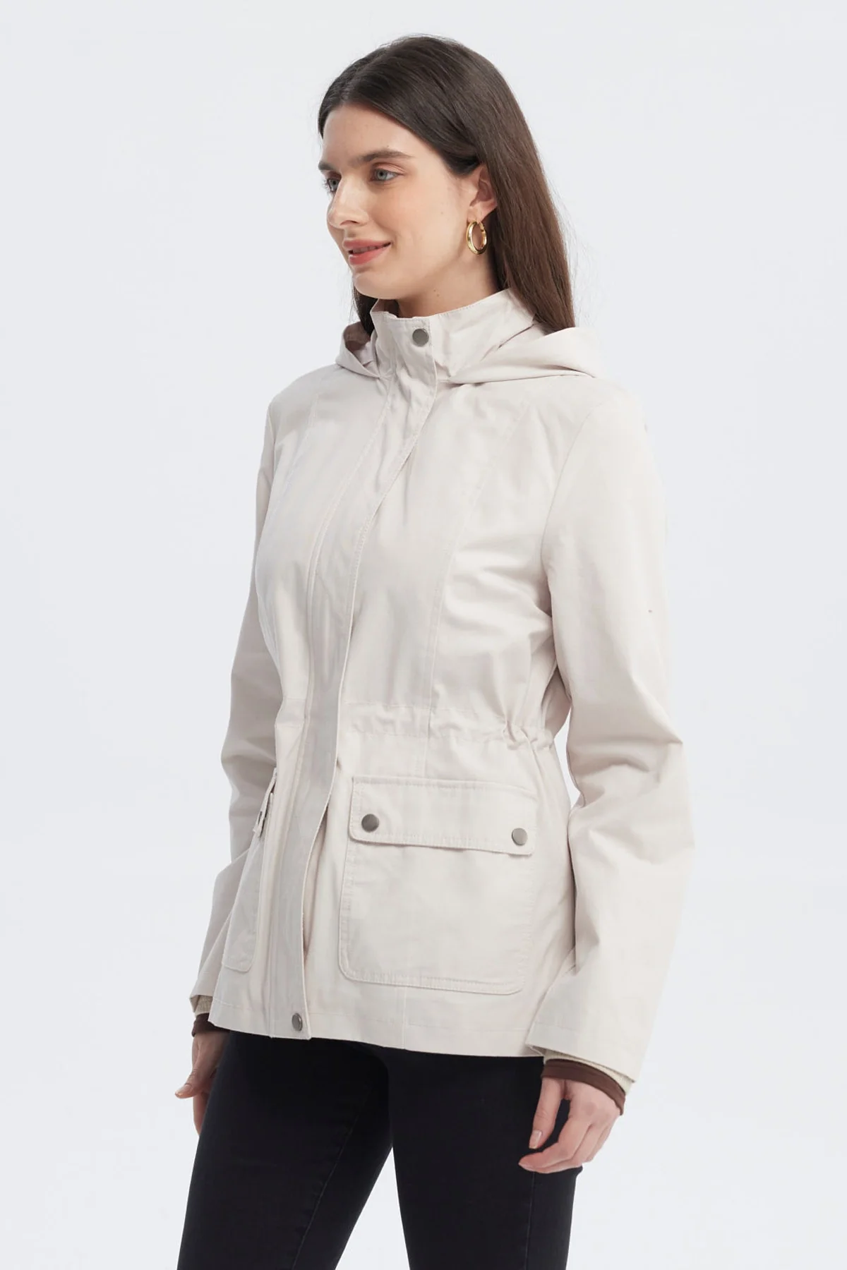 Chaqueta Mujer Con Gorro Arena - Image 2