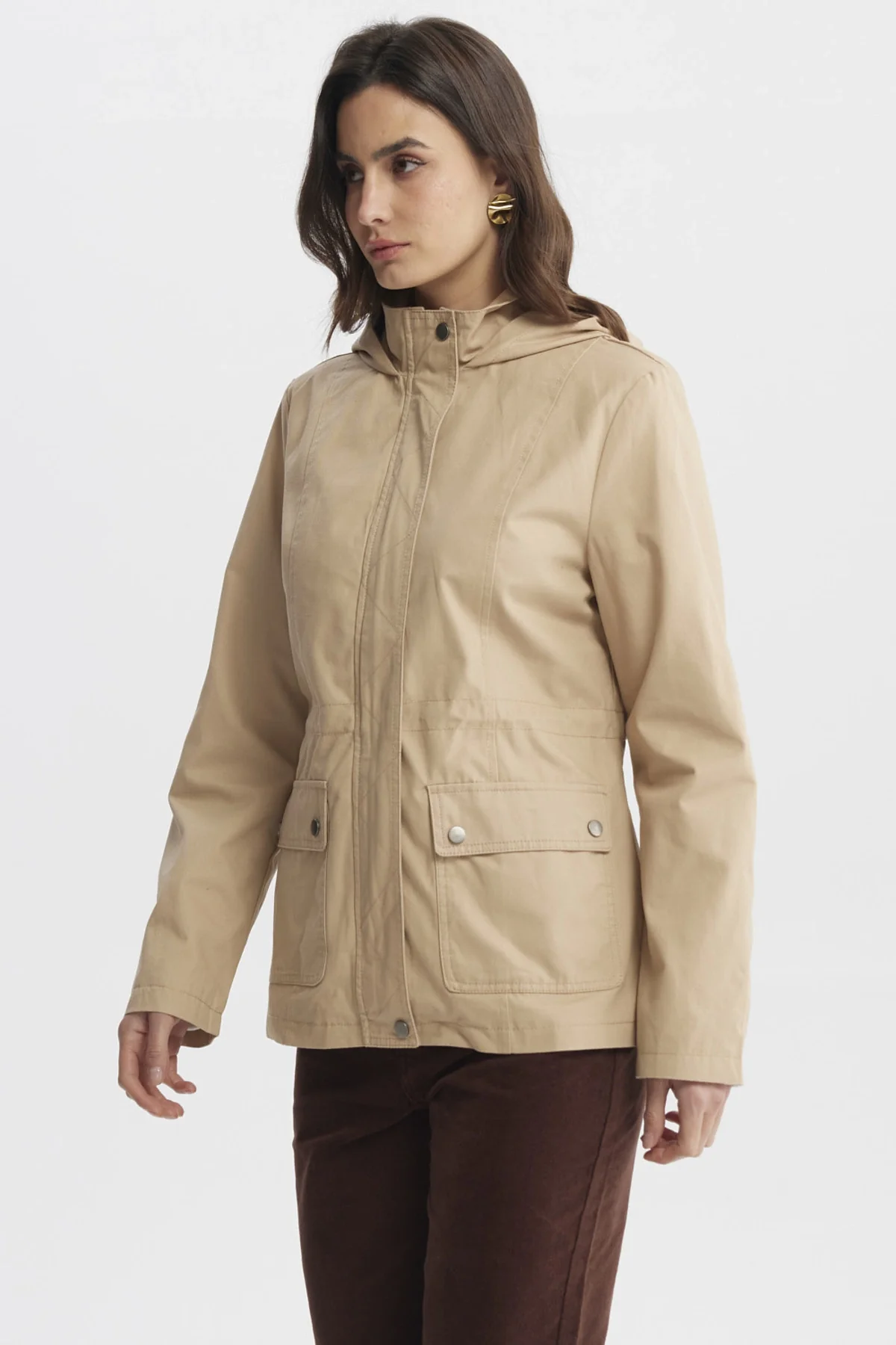 Chaqueta Mujer Con Gorro Beige - Image 2
