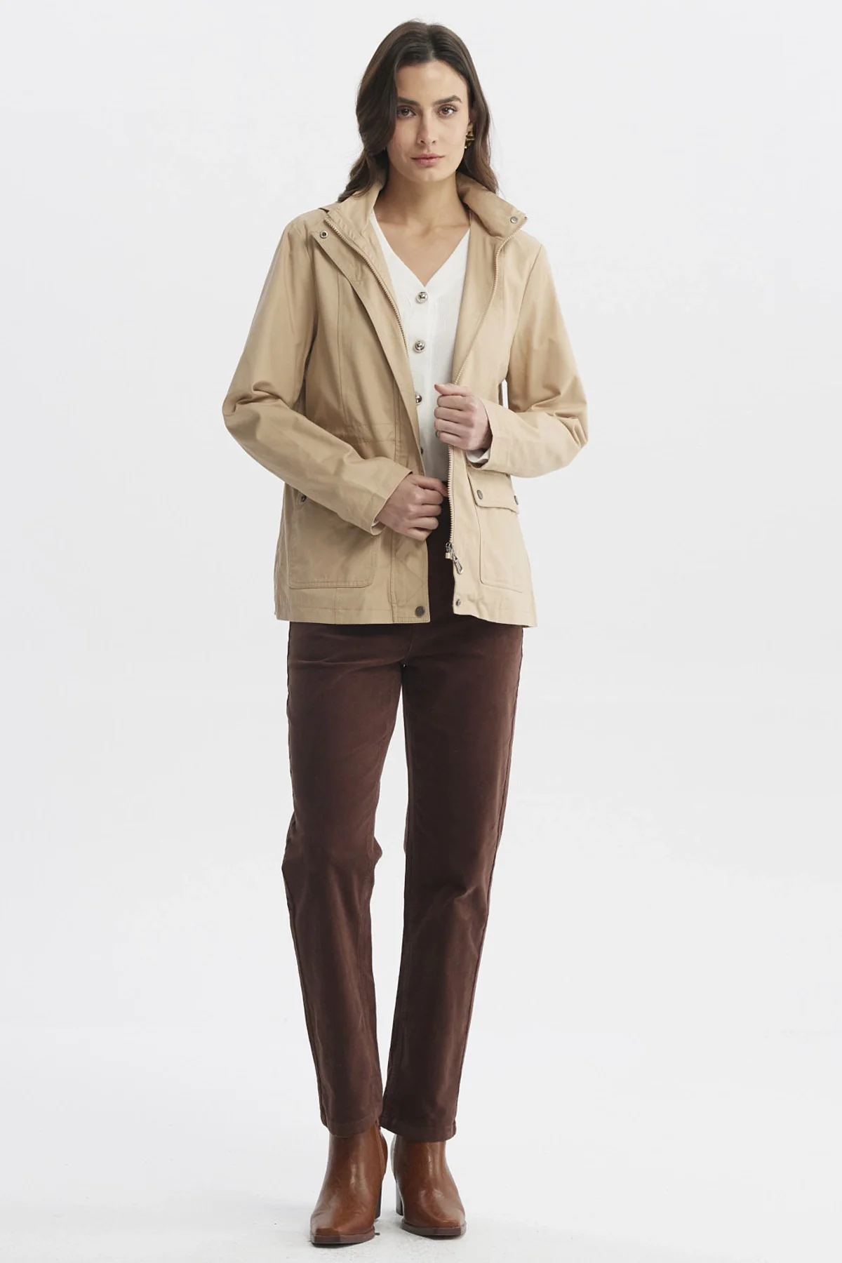 Chaqueta Mujer Con Gorro Beige - Image 4