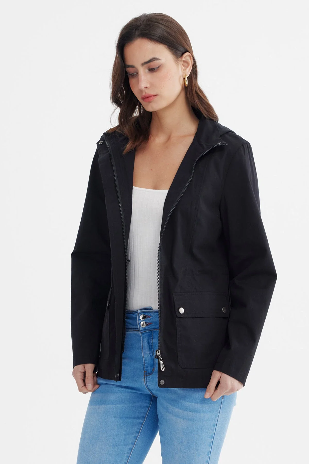 Chaqueta Mujer Con Gorro Negro - Image 2