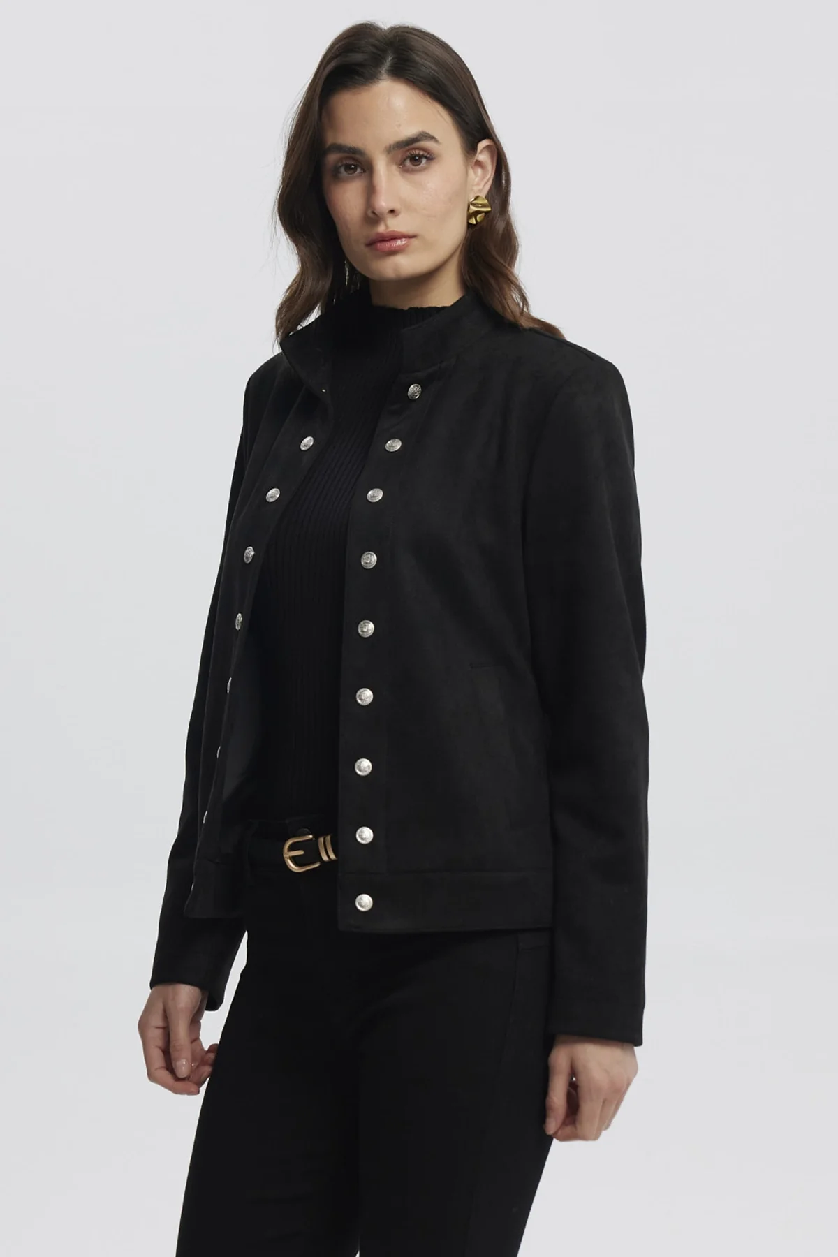 Chaqueta Mujer Cuello Apoyado Negro - Image 2
