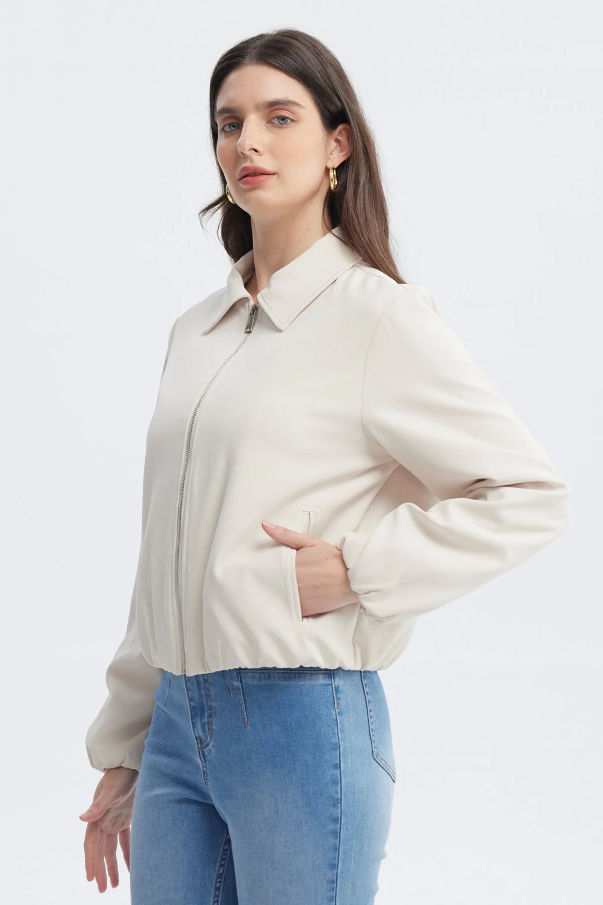 Chaqueta Mujer Cuello Camisero Arena - Image 2