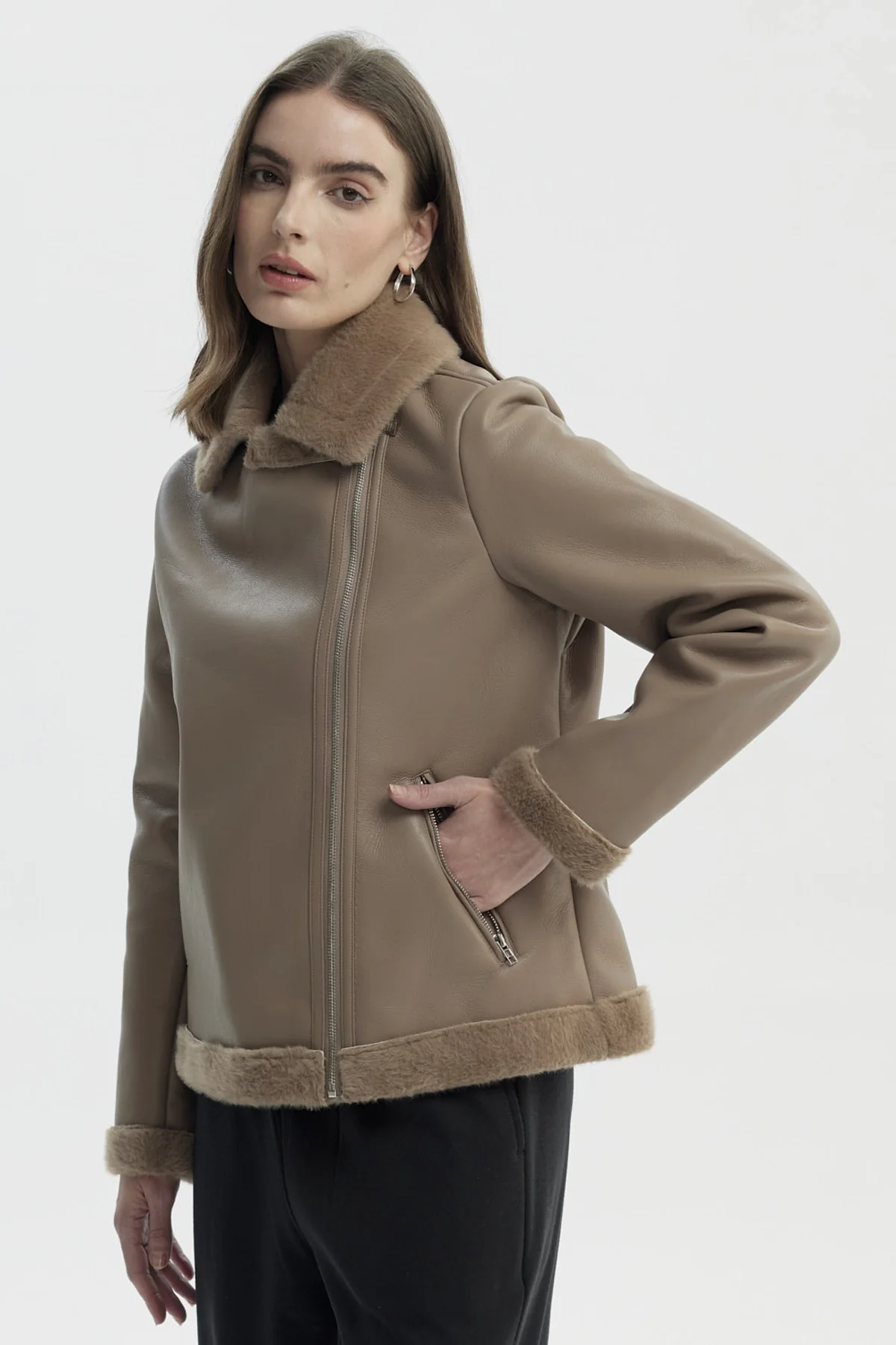 Chaqueta Mujer Cuello Camisero Beige - Image 2