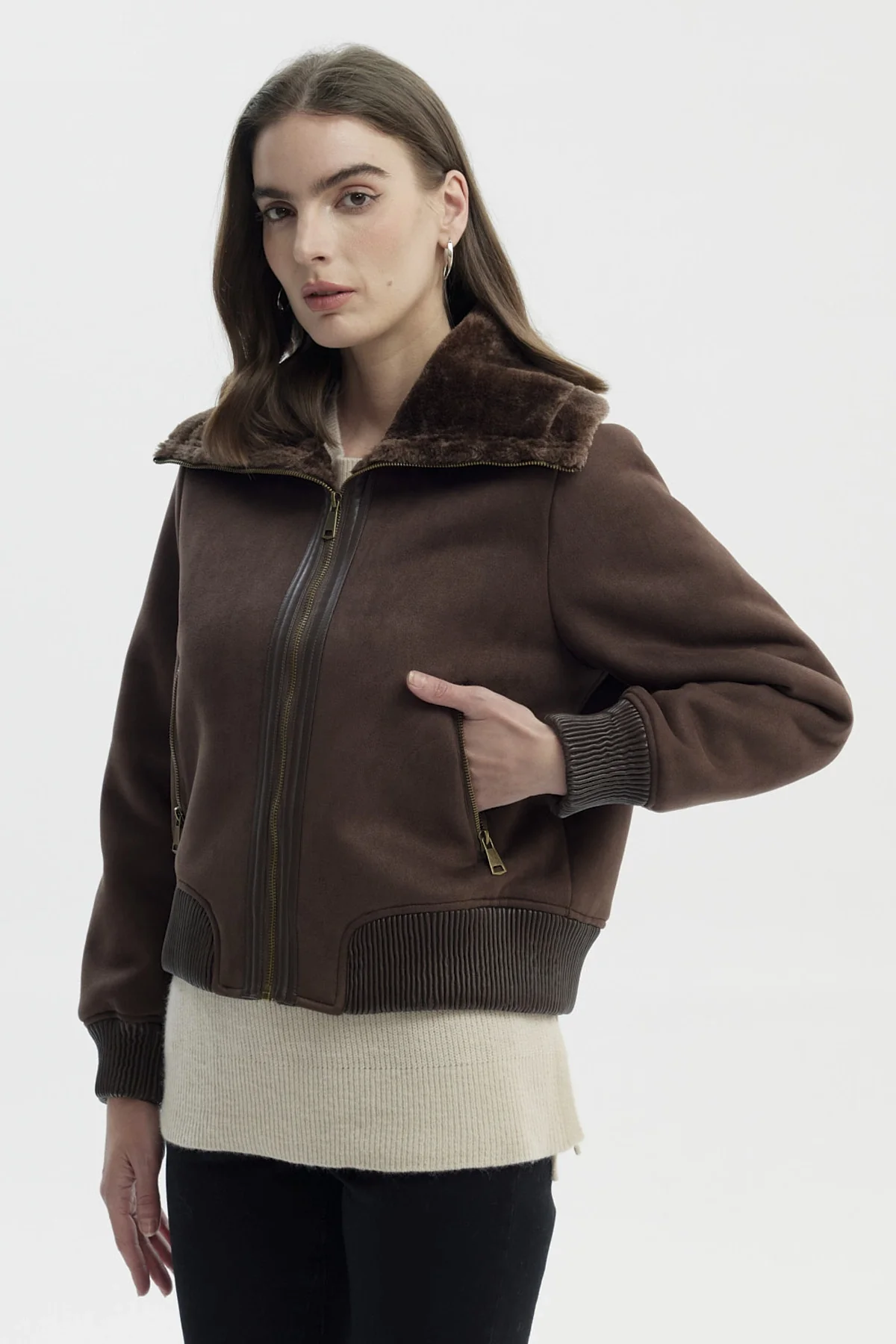 Chaqueta Mujer Cuello Camisero Café - Image 2