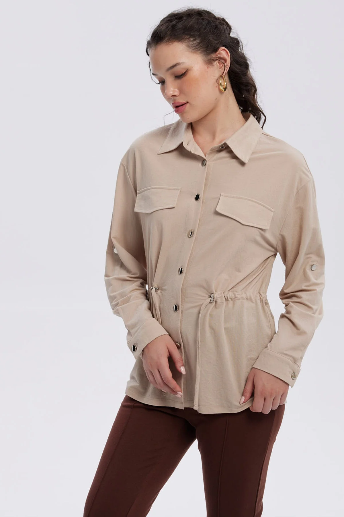 Chaqueta Mujer Over Shirt Beige - Image 2