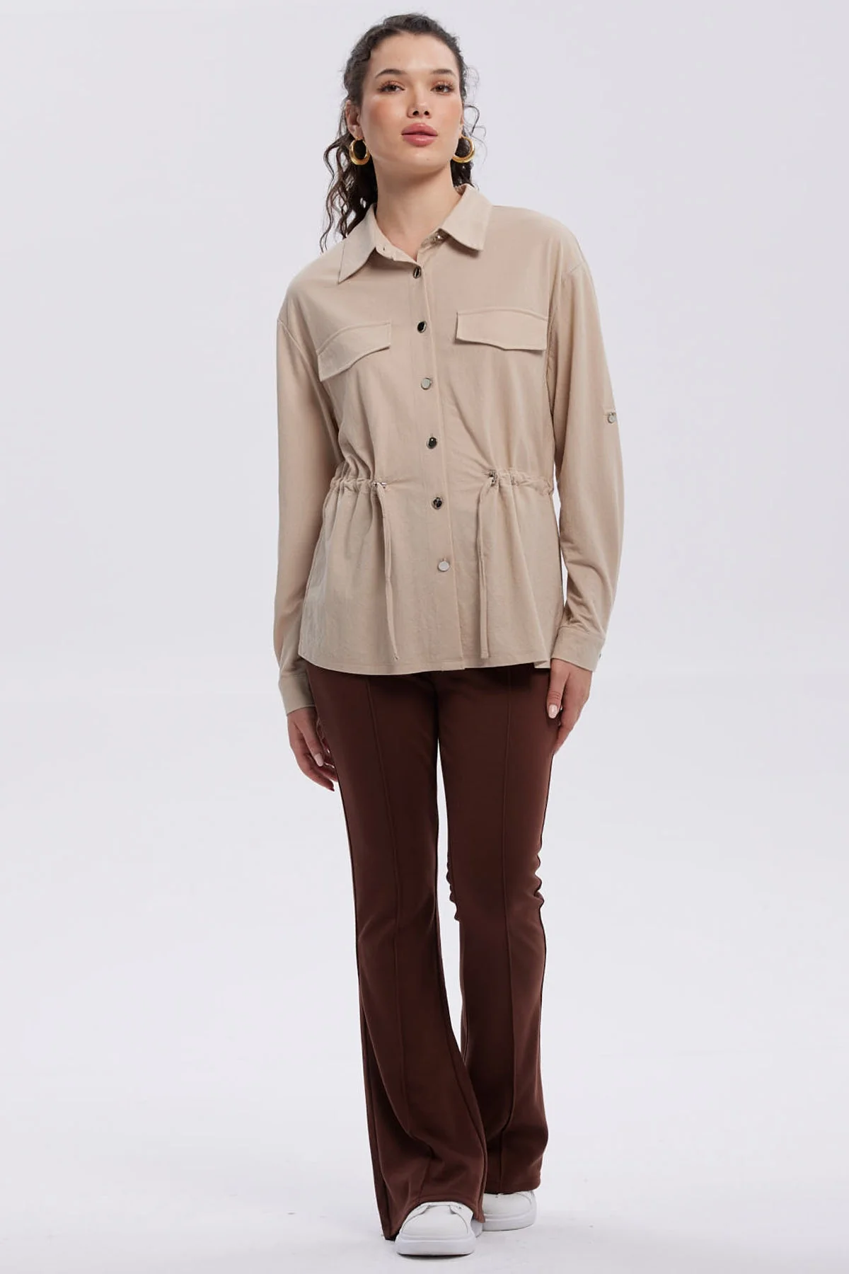 Chaqueta Mujer Over Shirt Beige - Image 4