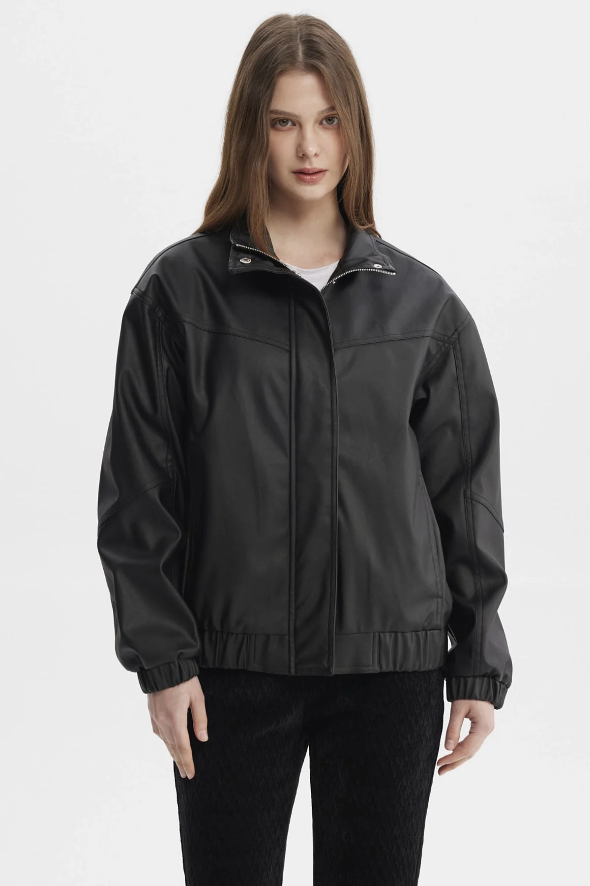Chaqueta Mujer Oversize Efecto Cuero Negro