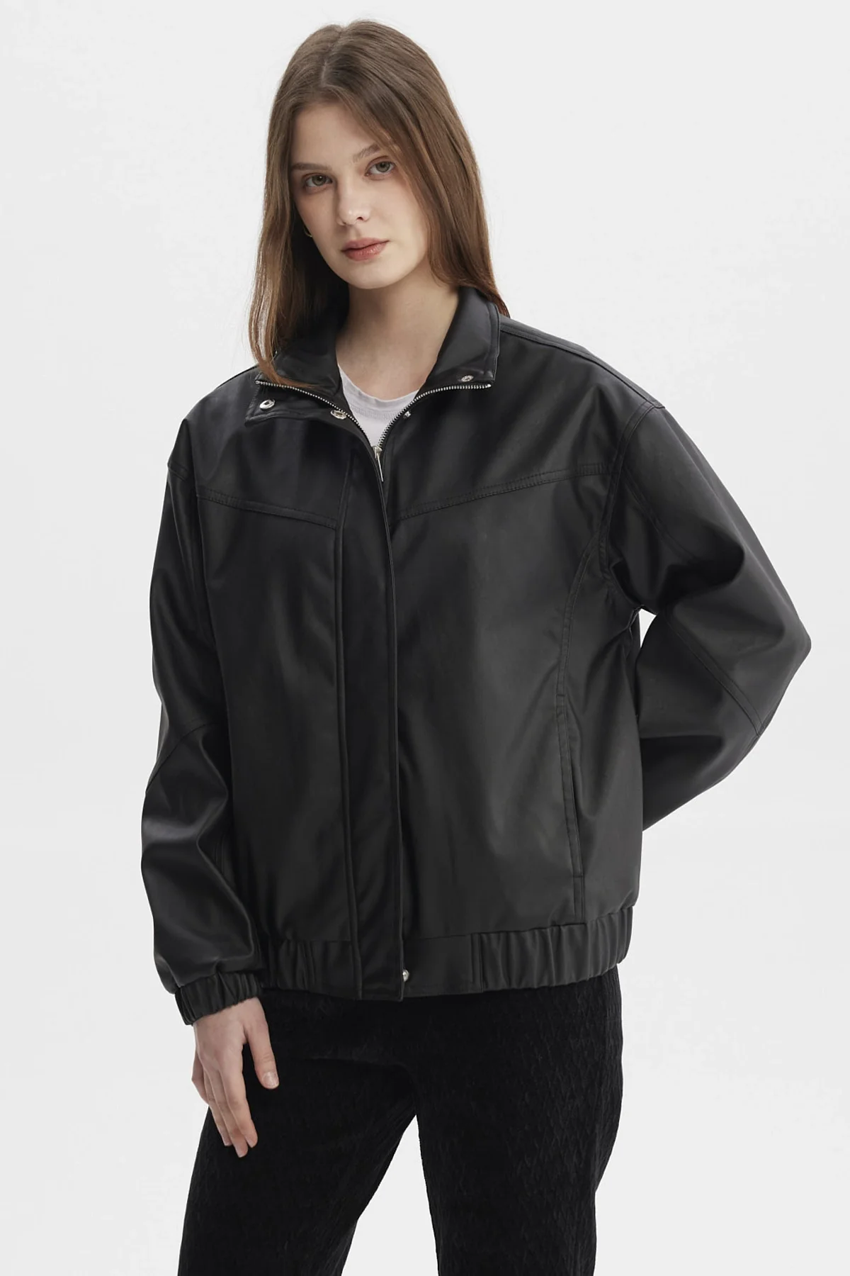 Chaqueta Mujer Oversize Efecto Cuero Negro - Image 2