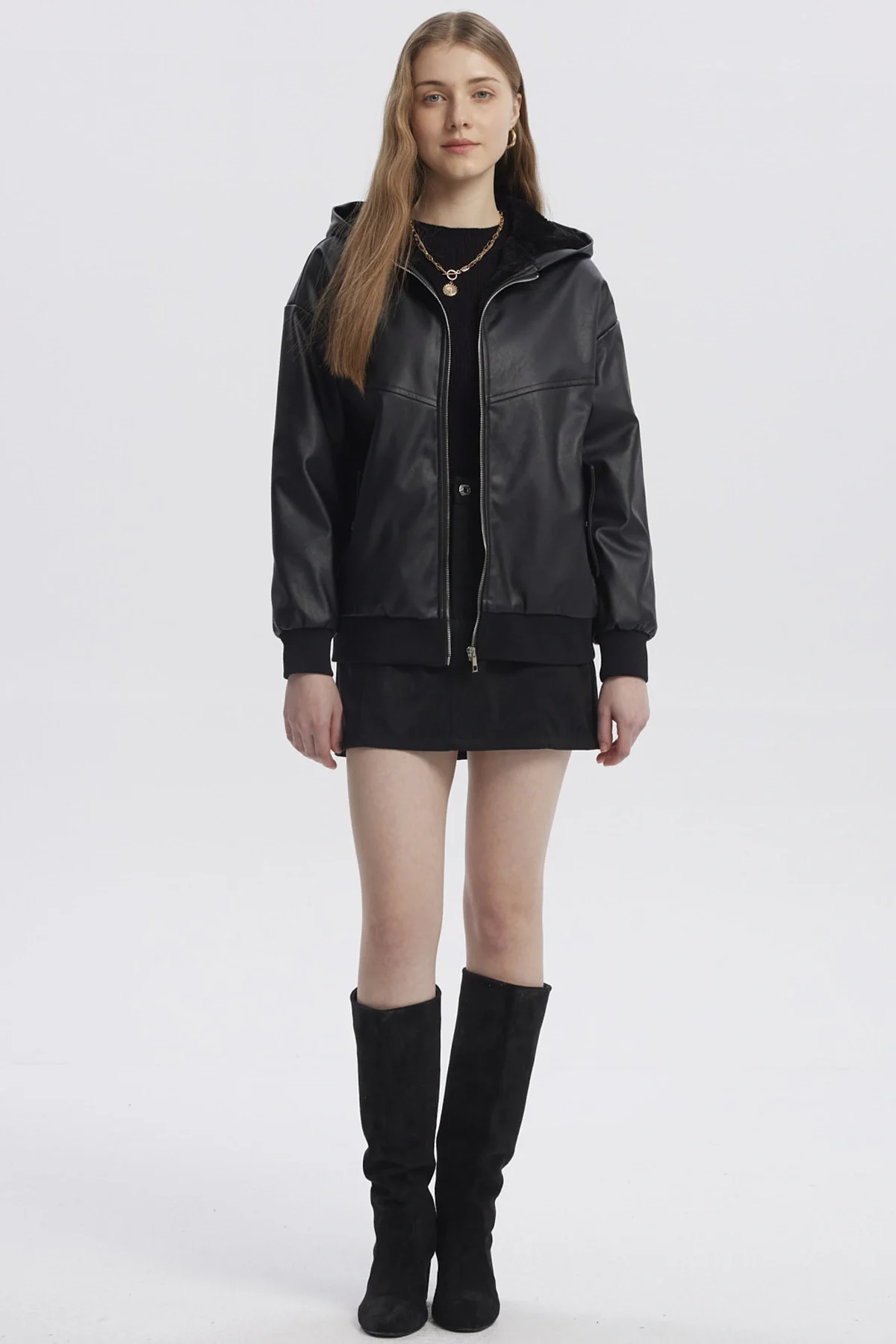 Chaqueta Mujer Efecto Cuero Bonded Negro - Image 4