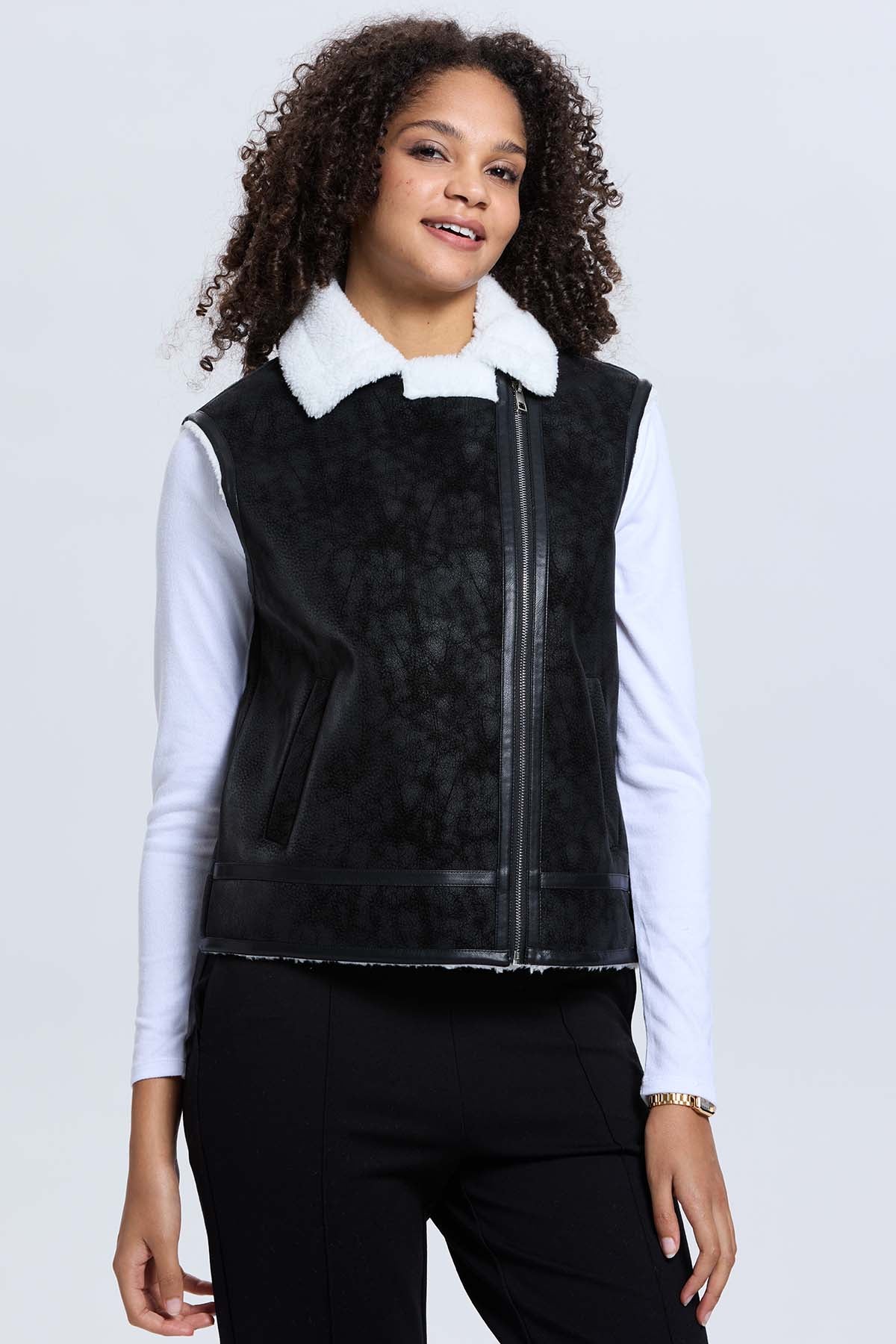 Chaqueta Mujer Efecto Cuero Bonded Negro