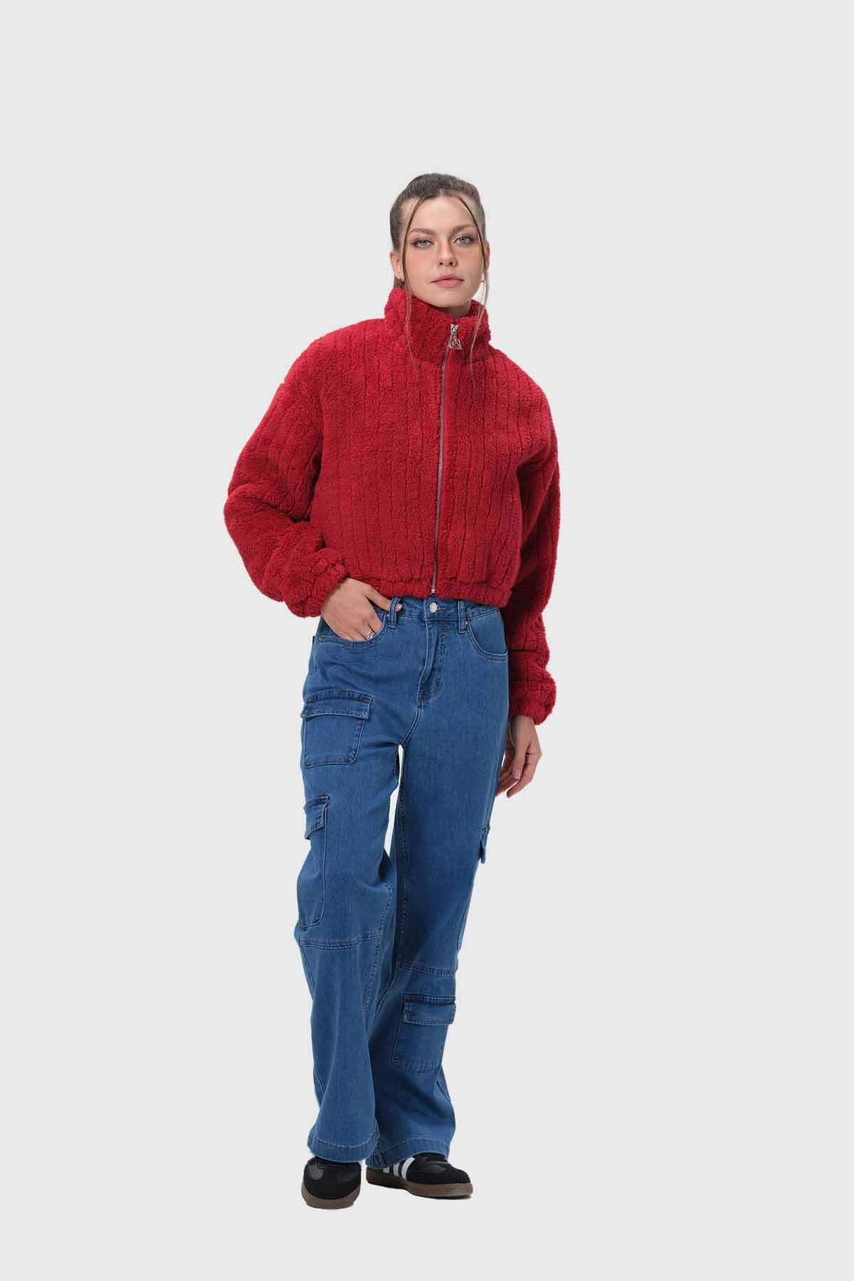 Chaqueta Mujer Tipo Polar Rojo - Image 4