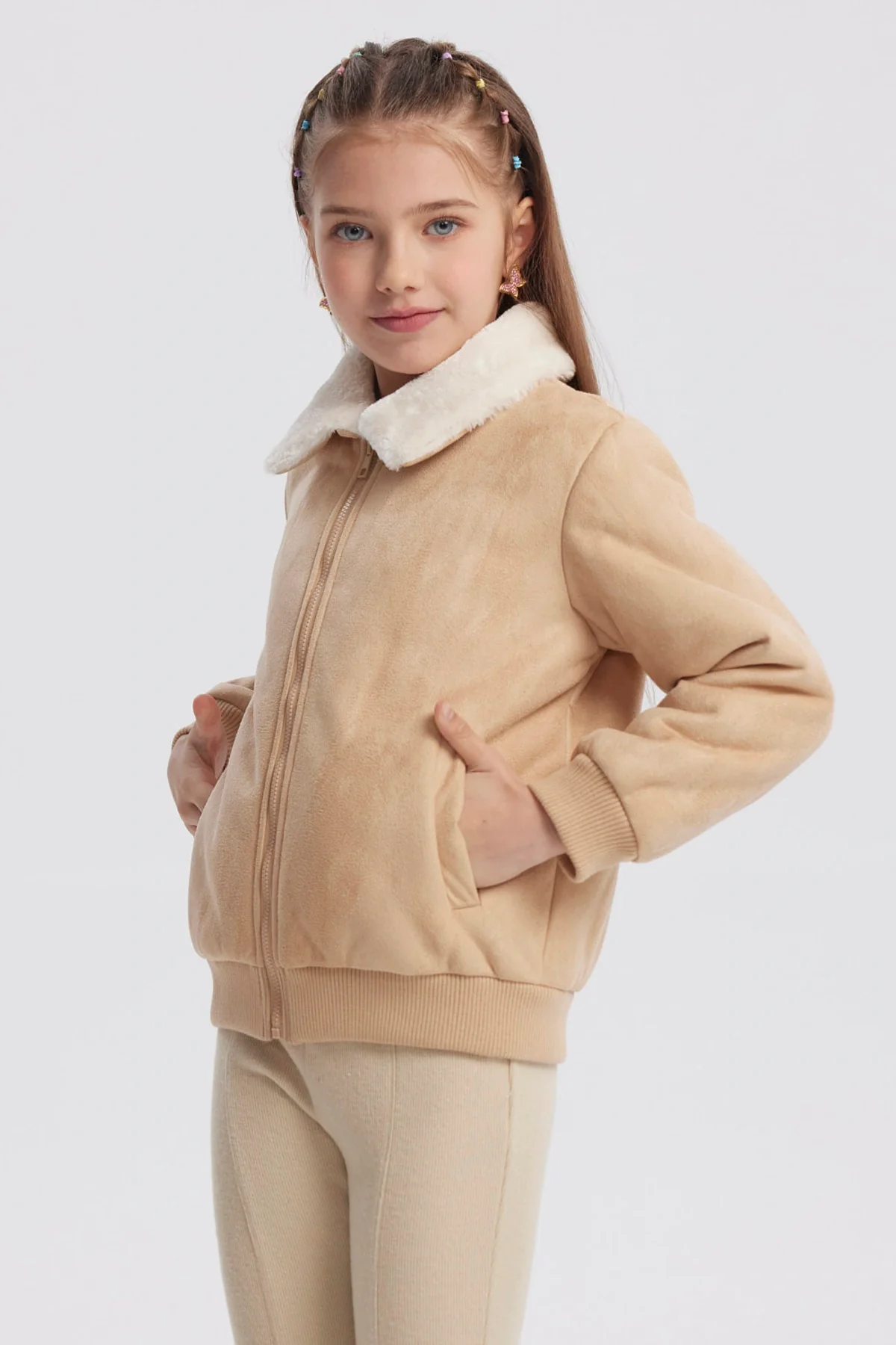 Chaqueta Niña Cuello Camisero Beige - Image 2