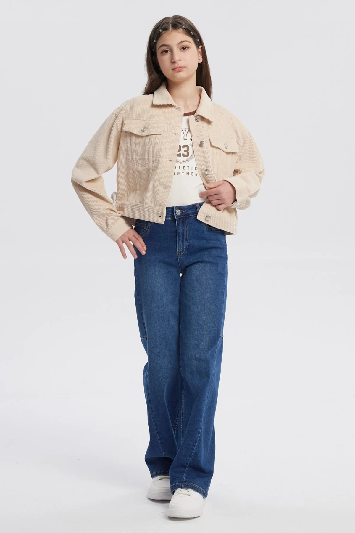 Chaqueta Niña Slim Cuello Camisero Beige - Image 4