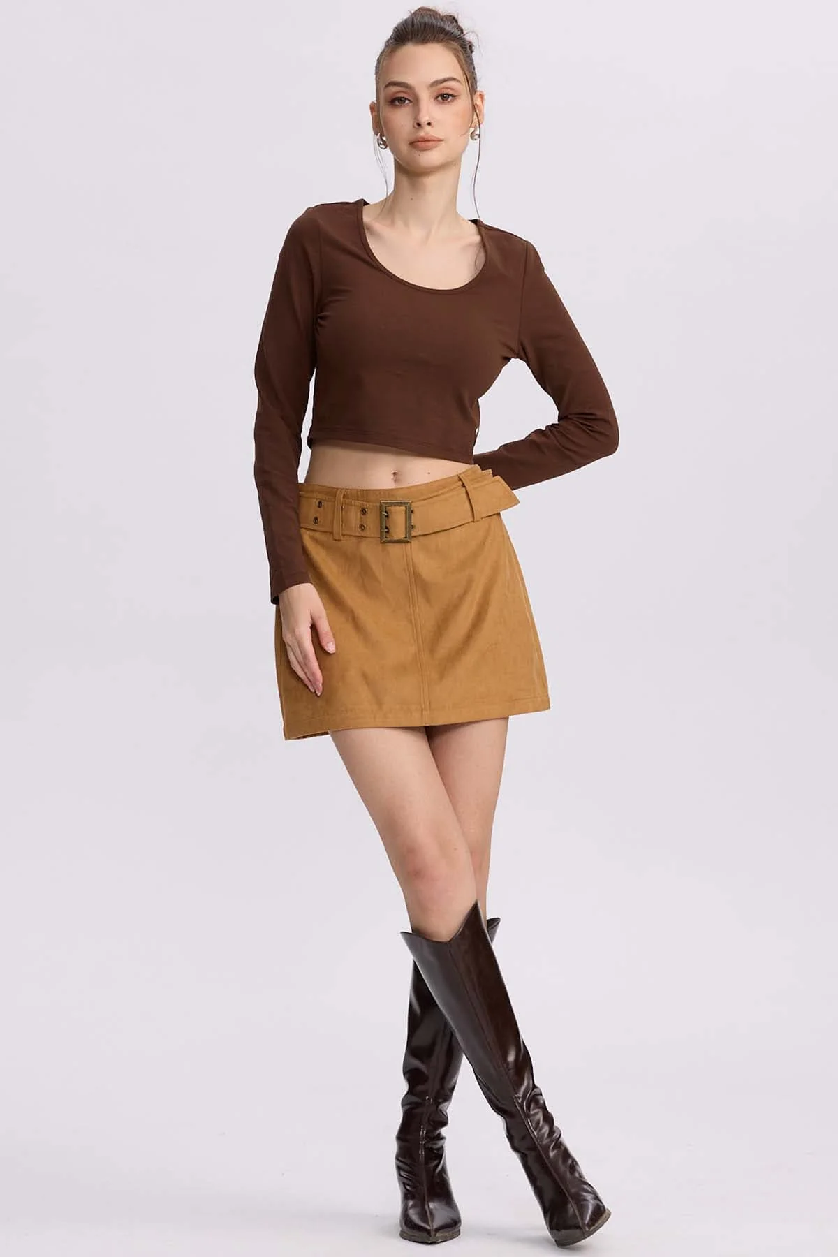 Falda Mujer Cinturón Ancho Camel - Image 4
