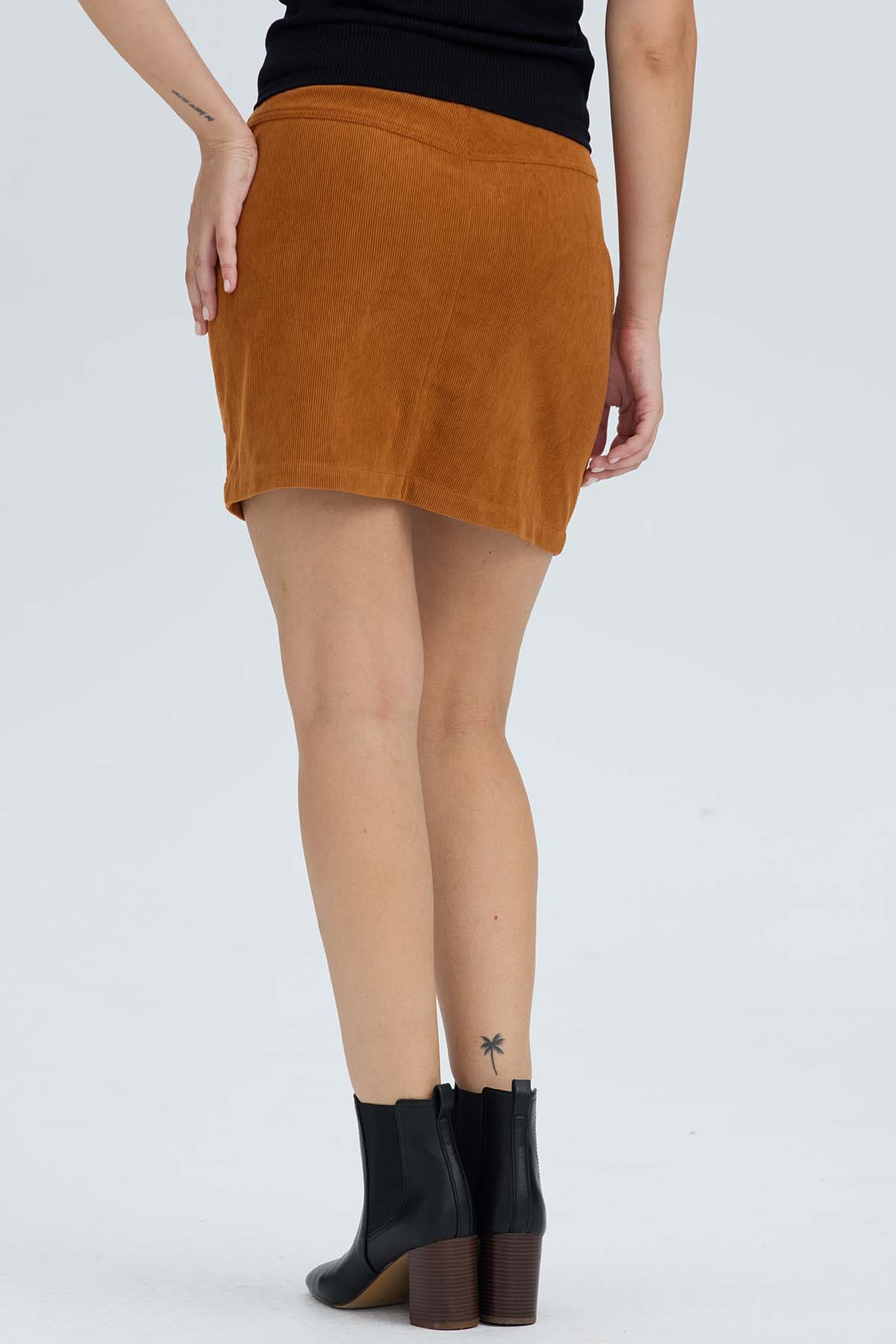 Falda Mujer Cotelé Cierre Delantero Camel Oscuro - Image 3