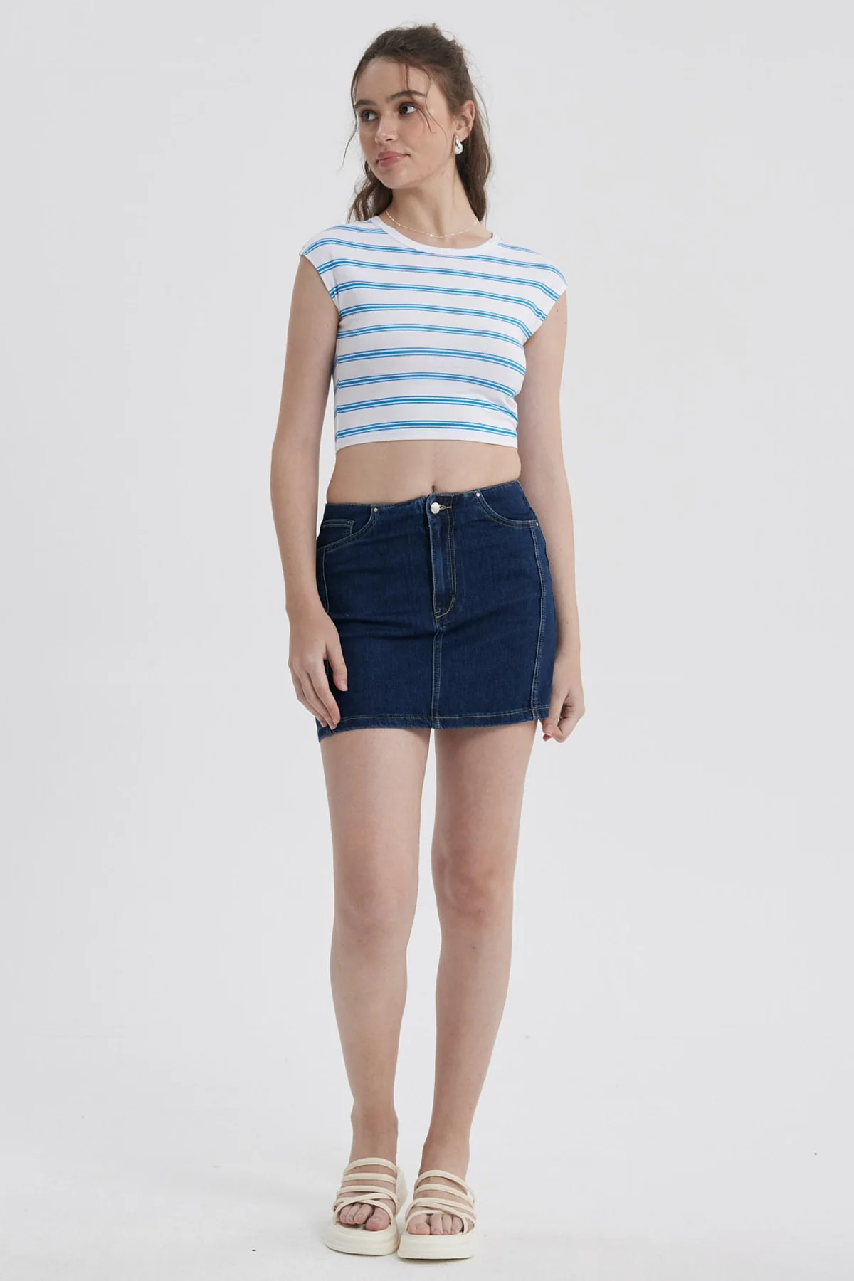 Falda Mujer Línea Cortes Azul - Image 4
