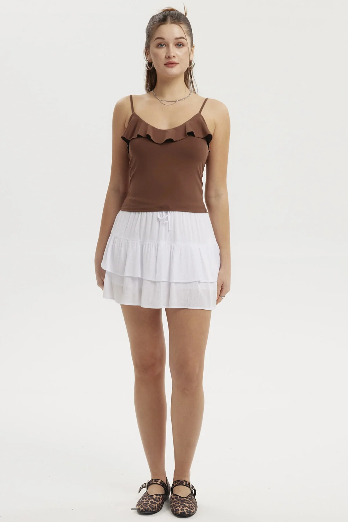 Falda Mujer Short Capas Blanco - Image 4