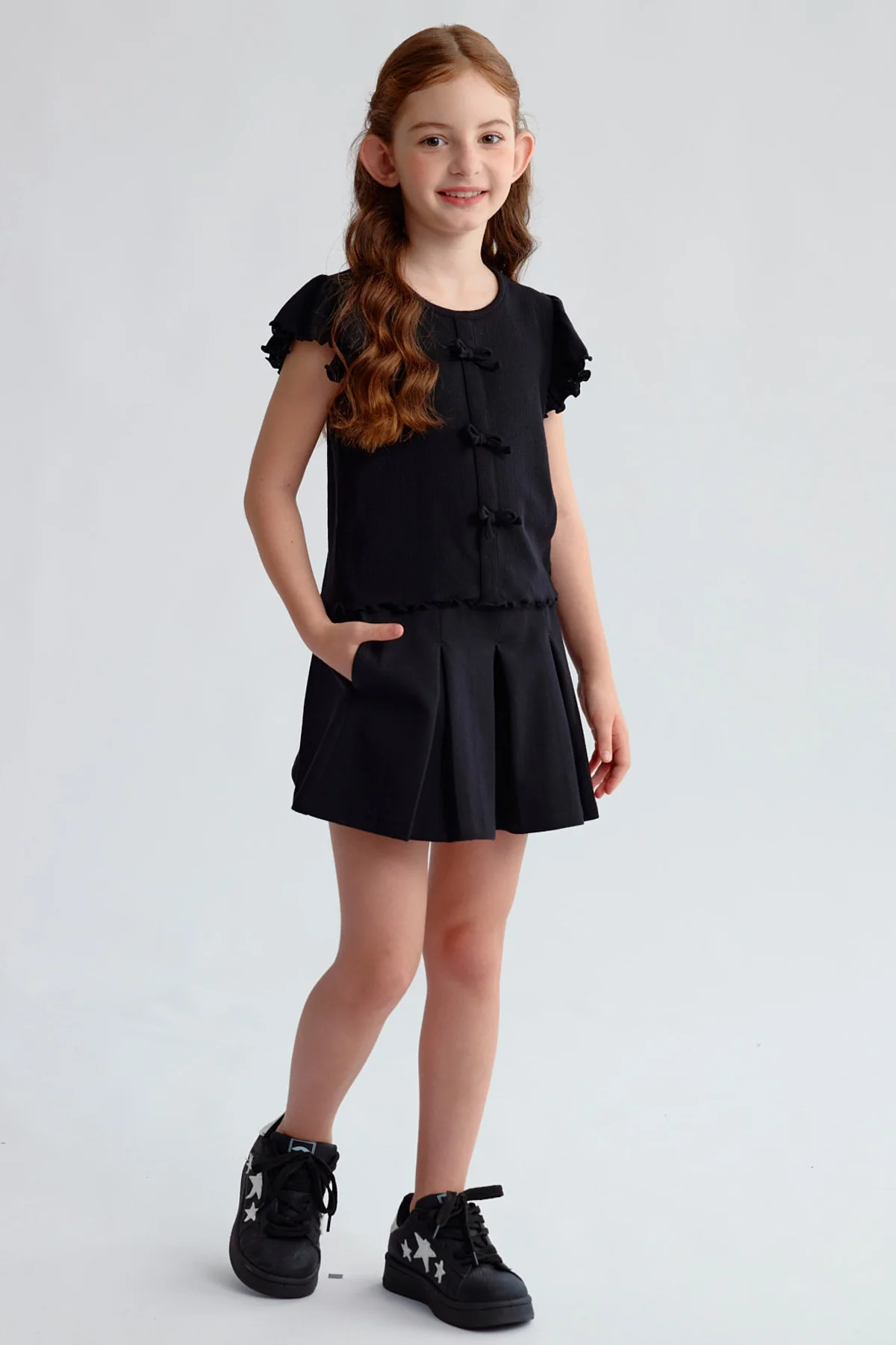 Falda Niña Short Tableada Negro - Image 4