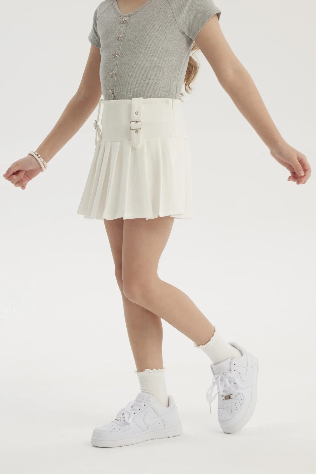 Falda Niña Tableada Blanco - Image 2