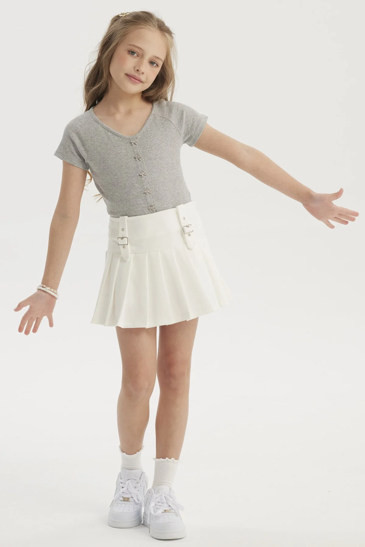 Falda Niña Tableada Blanco - Image 4