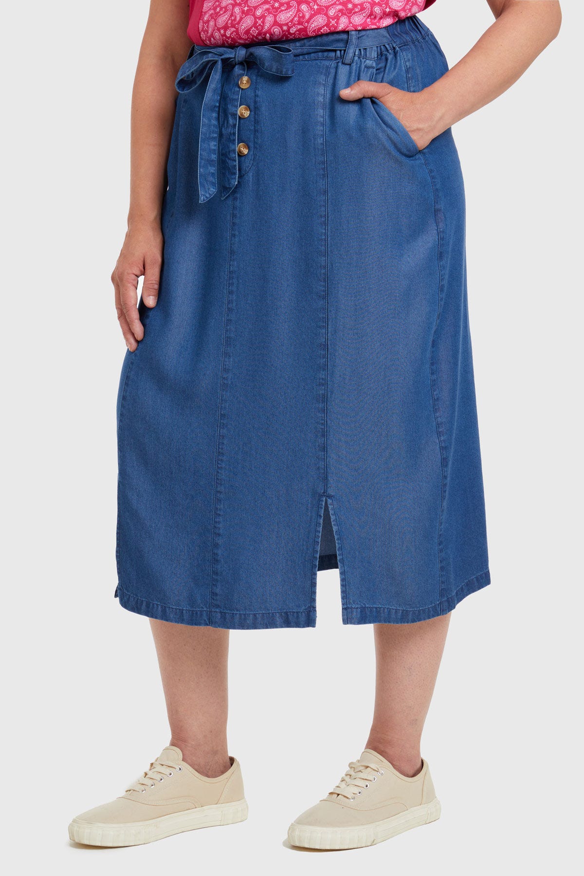 Falda Tencel Con Botones Azul - Image 2