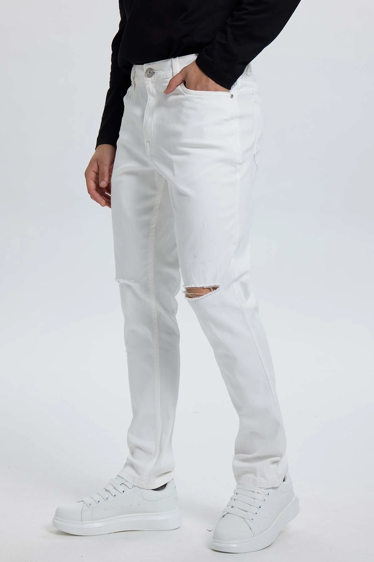 Jeans Hombre Slim Rotura Blanco - Image 2
