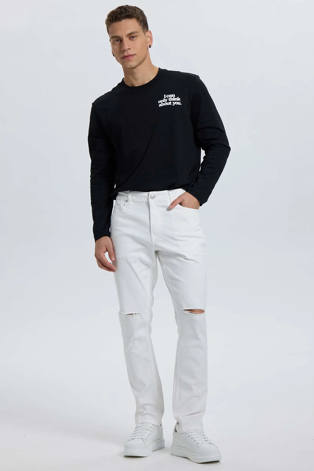 Jeans Hombre Slim Rotura Blanco - Image 4