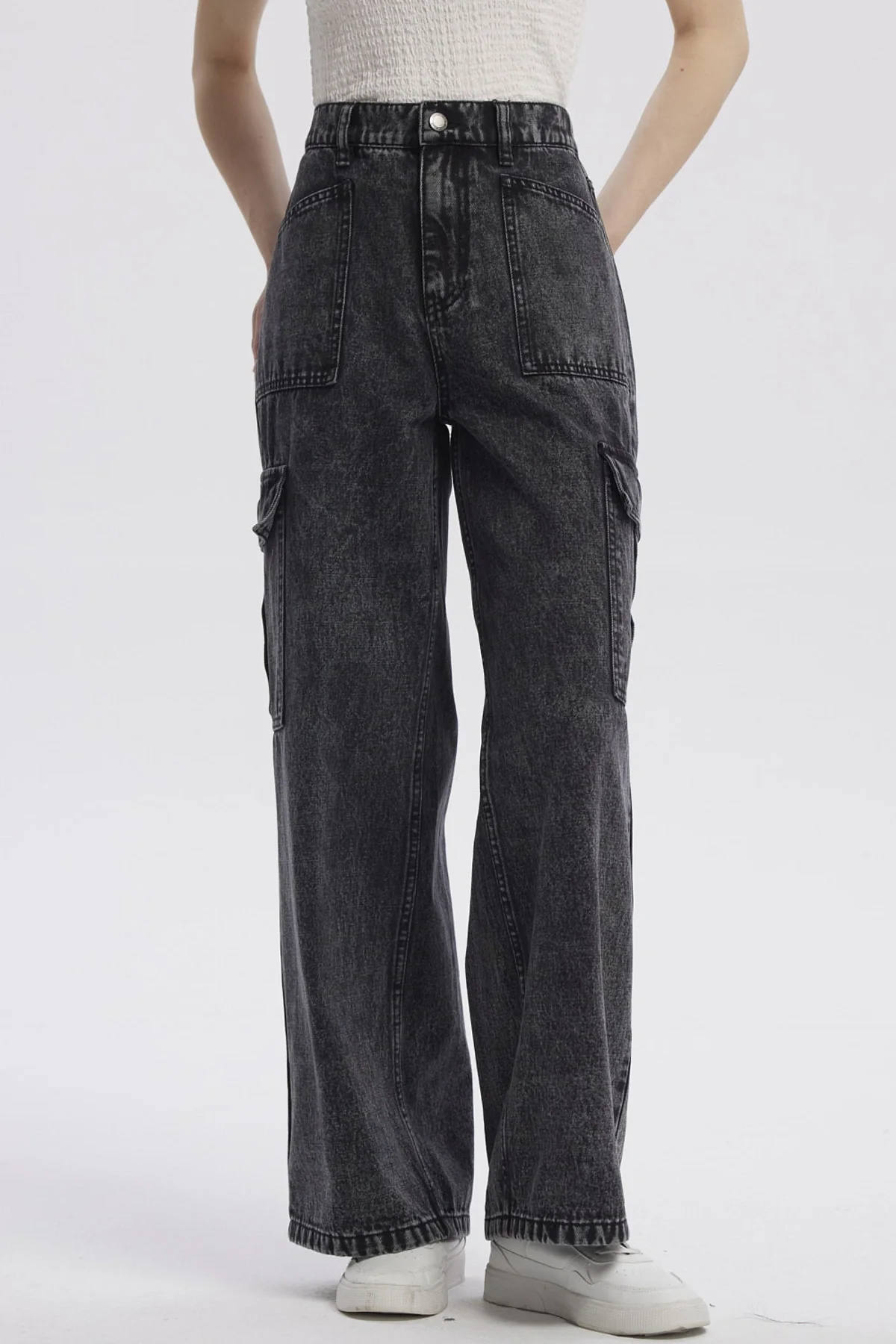 Jeans Mujer Baggy Gris