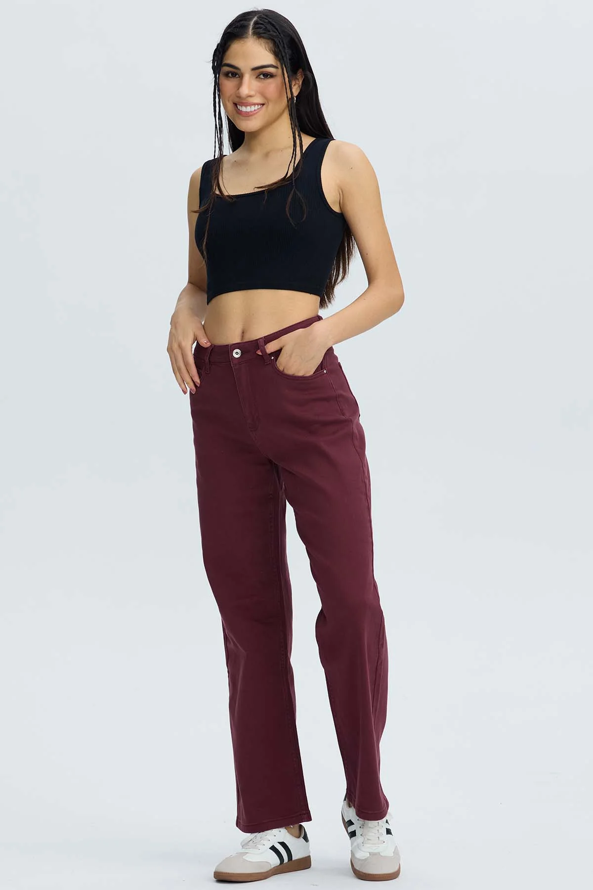 Jeans Mujer Calce Recto Burdeo - Image 4