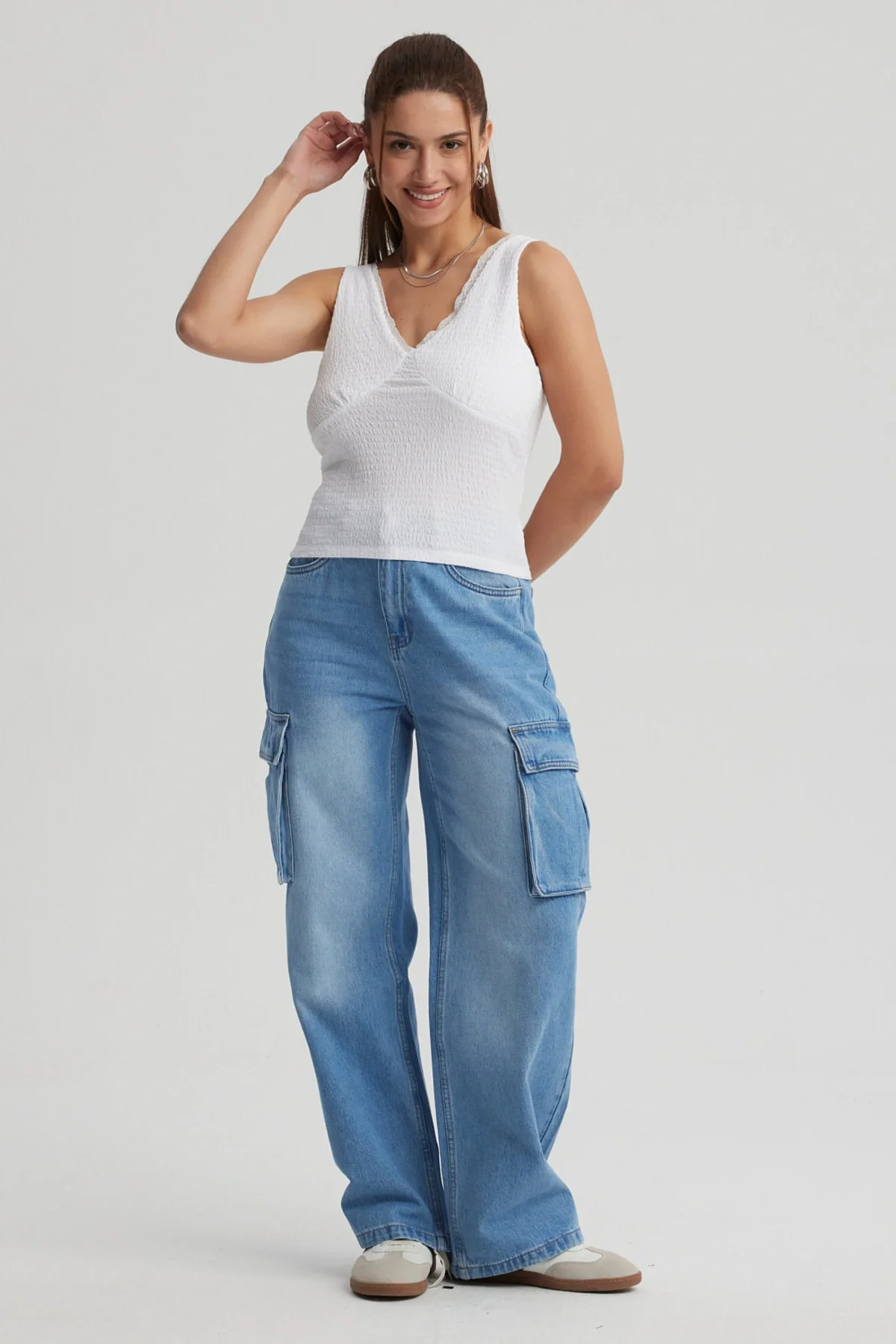 Jeans Mujer Cargo Calce Recto Azul - Image 4