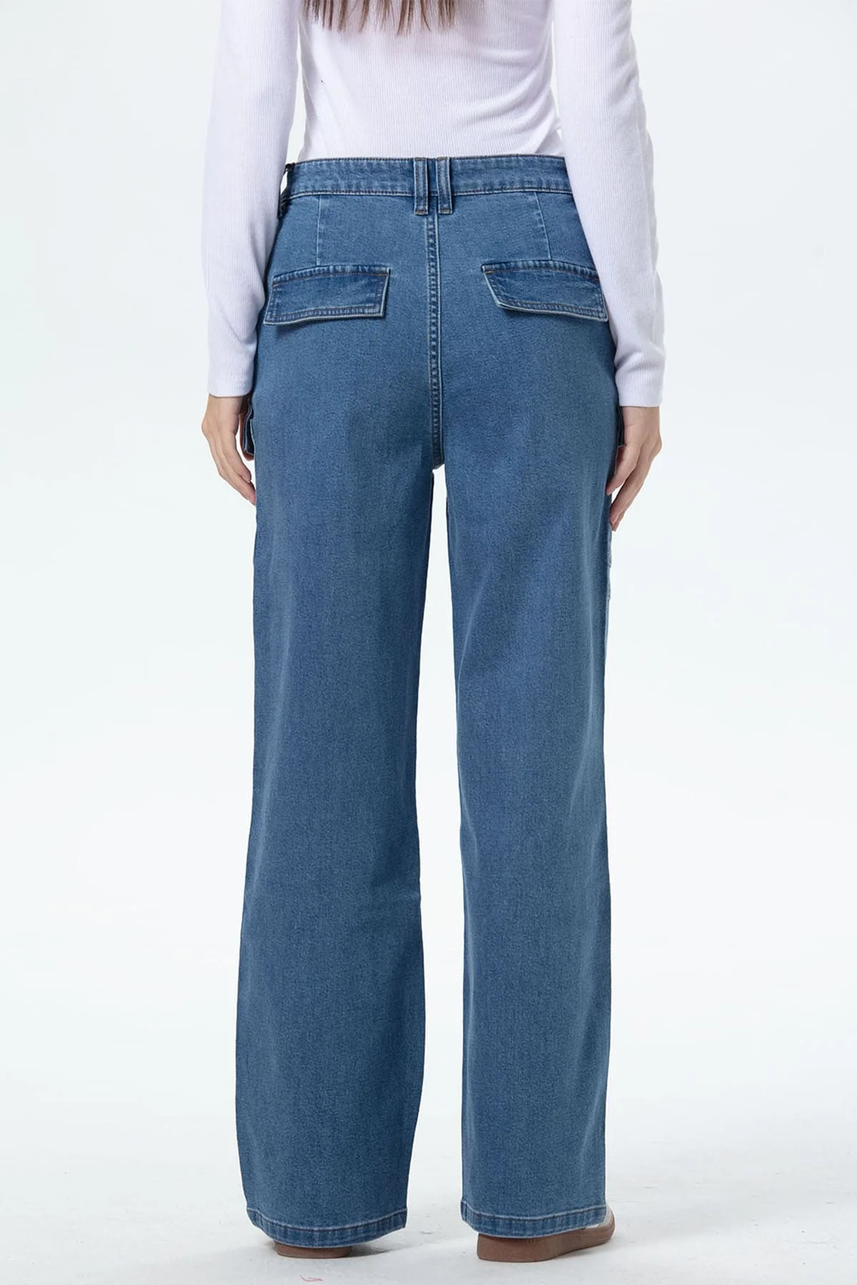 Jeans Mujer Cargo Calce Recto Azul - Image 3