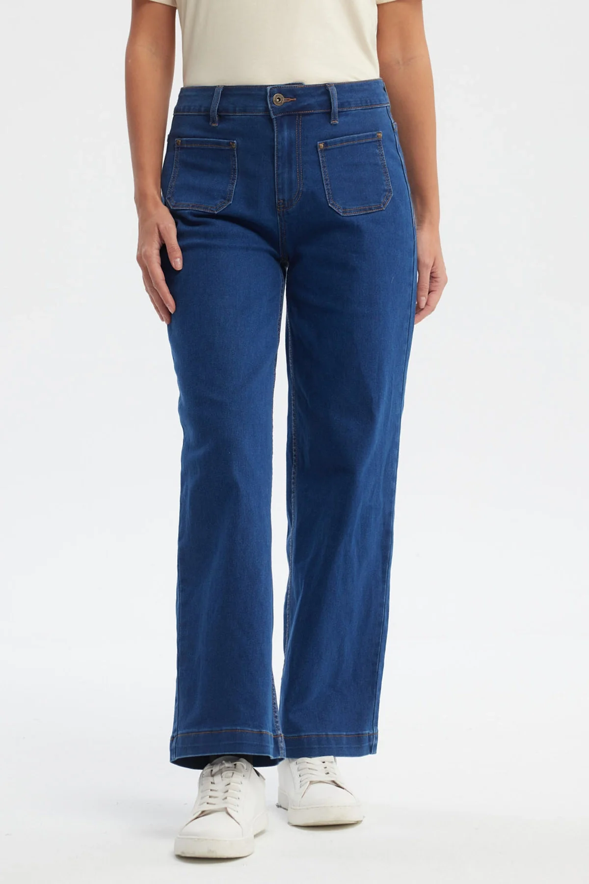 Jeans Mujer Clásico Calce Recto Azul