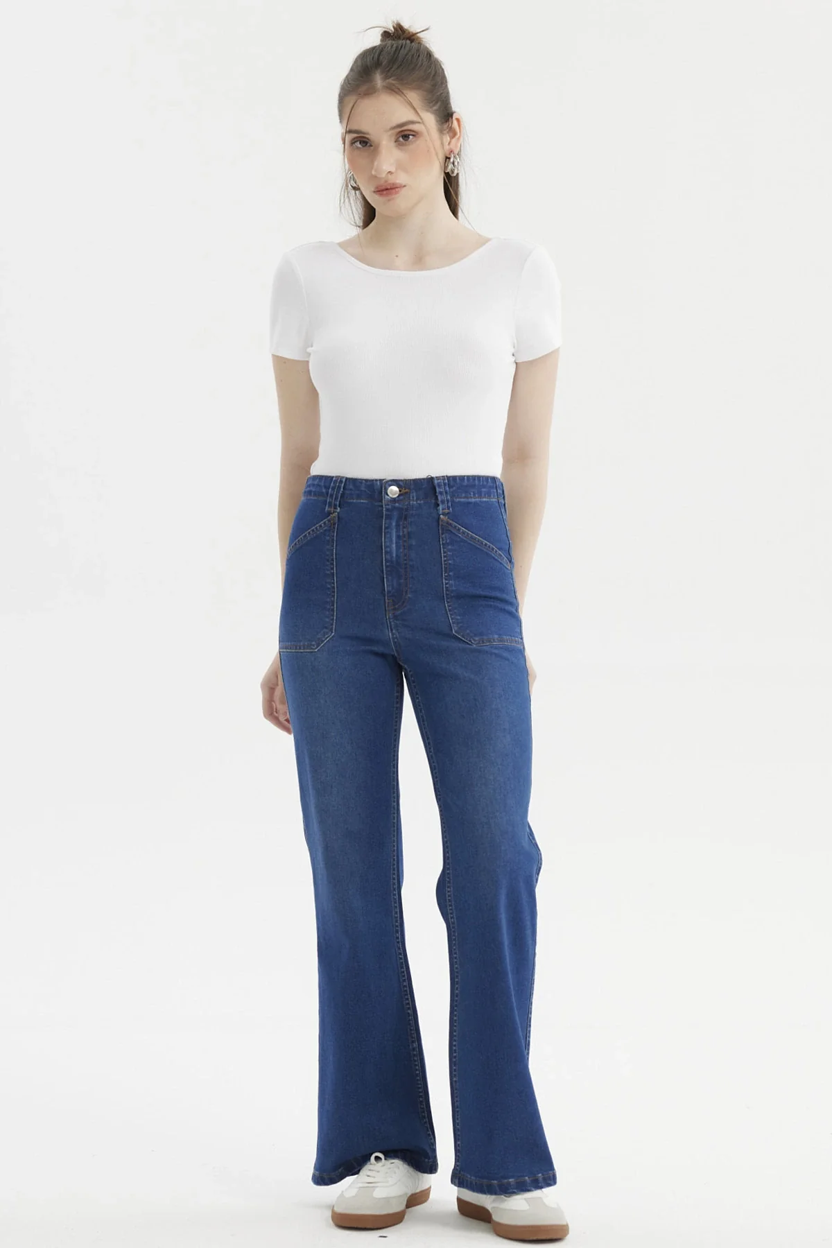 Jeans Mujer Flare Bolsillo Azul Oscuro - Image 4