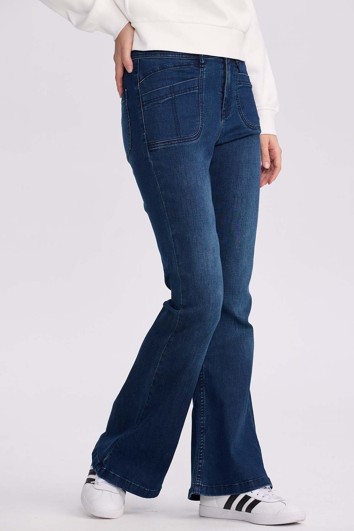 Jeans Mujer Flare Bolsillo Azul Oscuro - Image 2