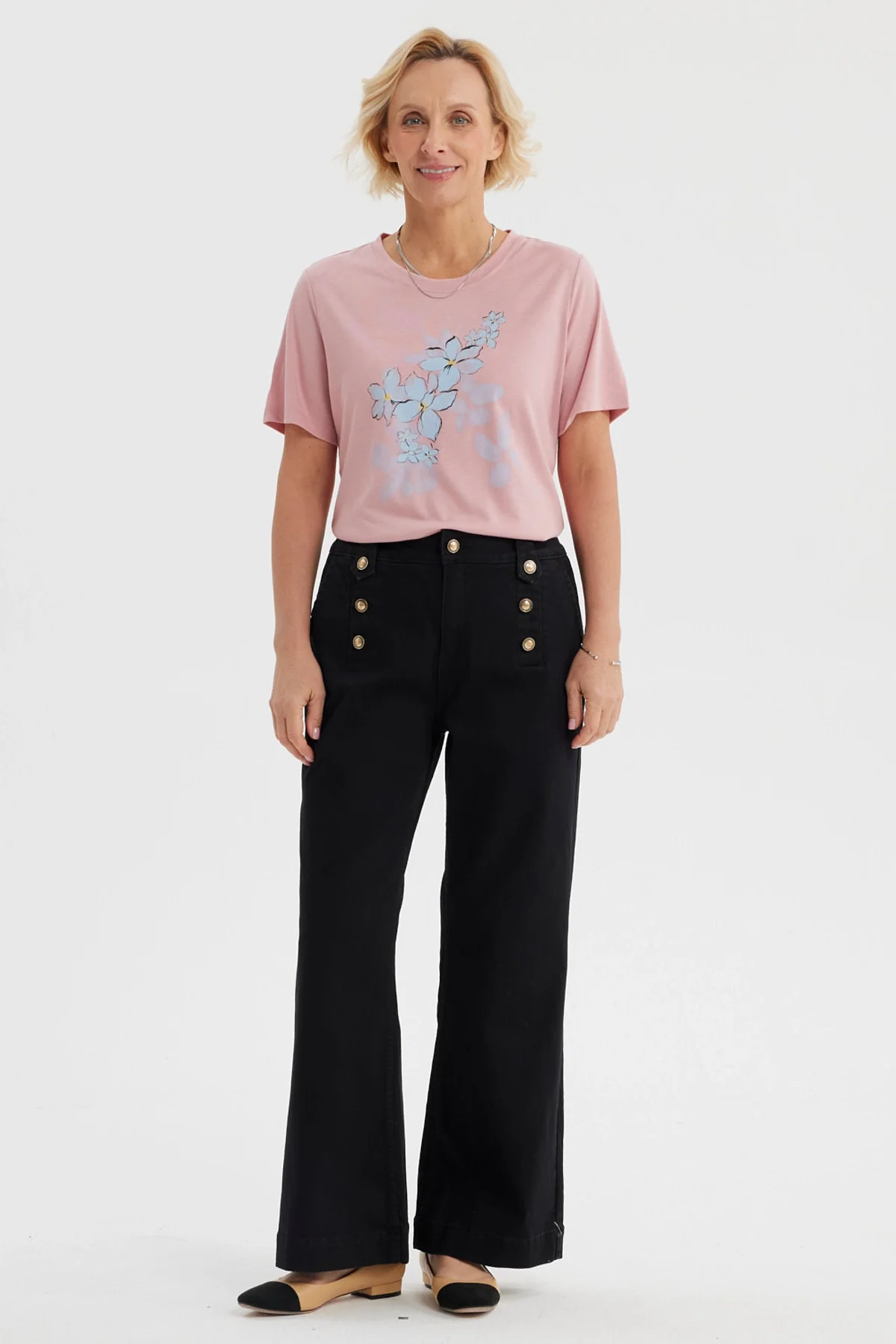 Jeans Mujer Flare Botones Delantero Negro - Image 4