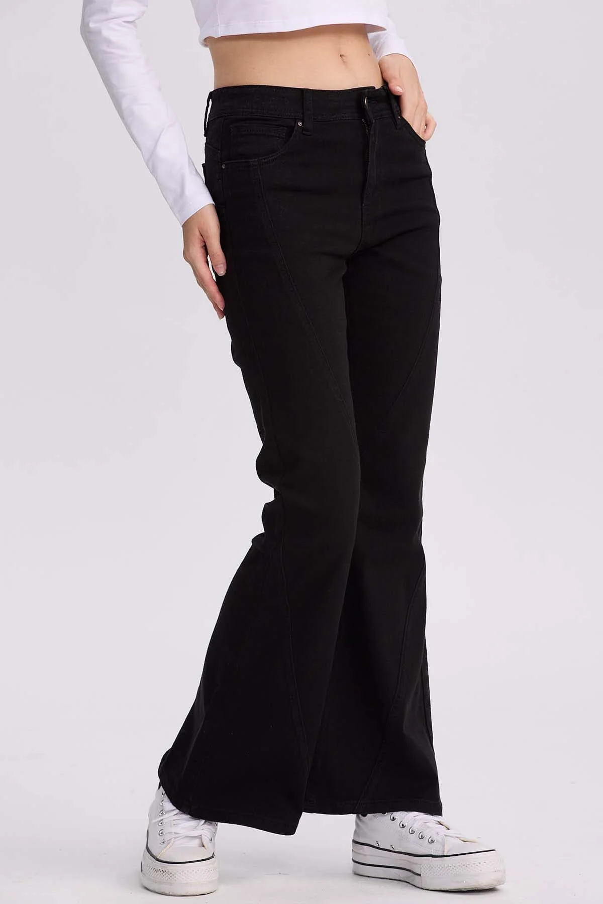 Jeans Mujer Flare Color Line Negro - Image 2