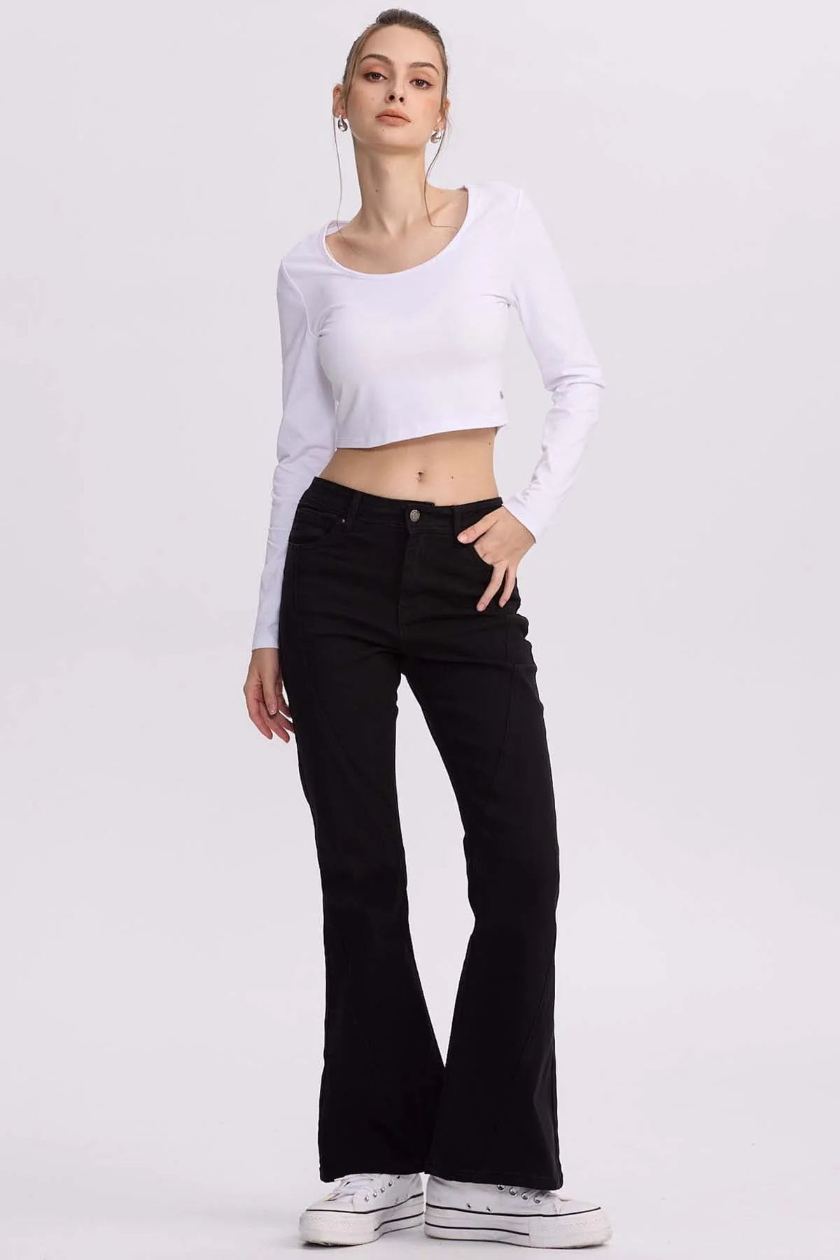 Jeans Mujer Flare Color Line Negro - Image 4
