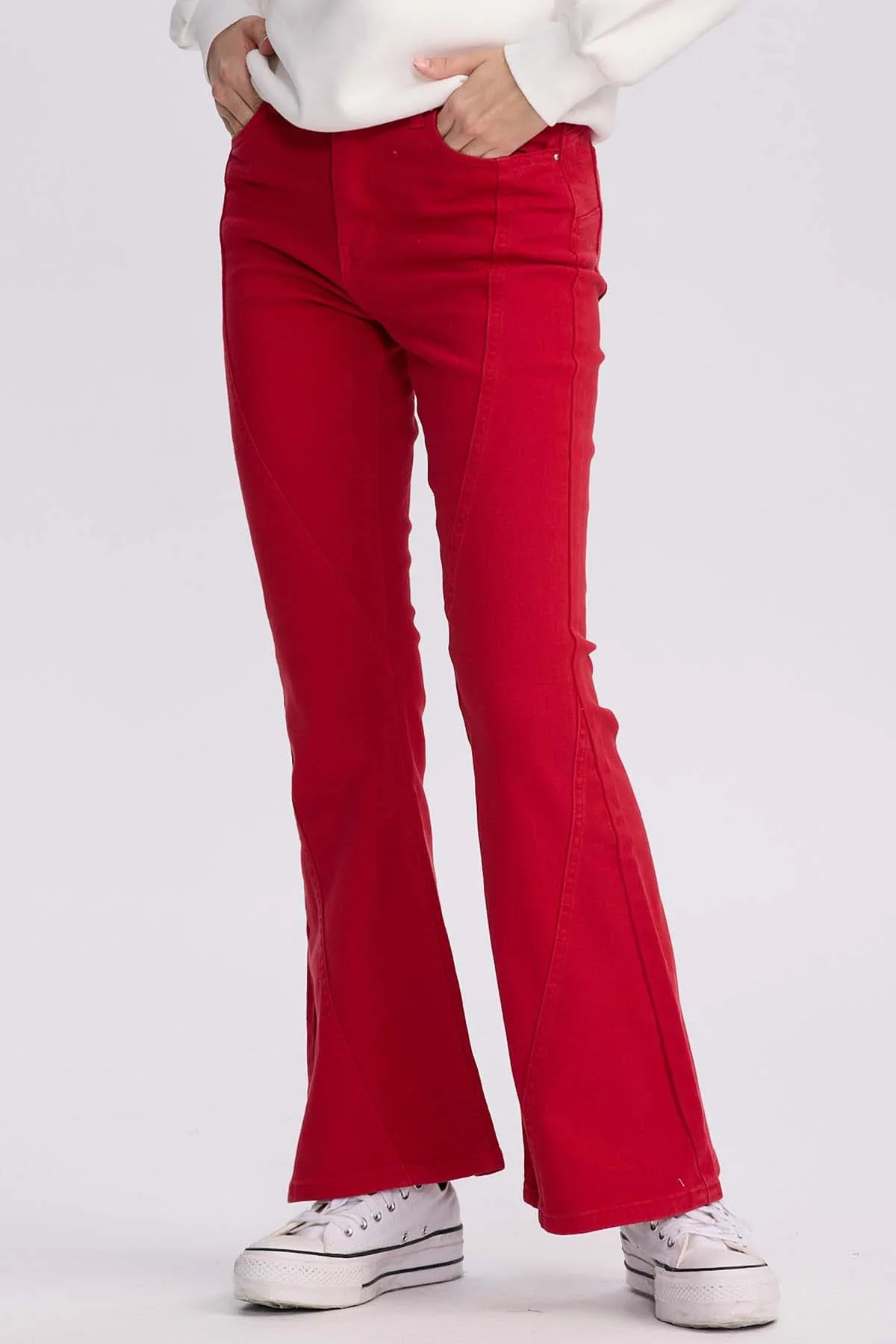 Jeans Mujer Flare Color Line Rojo Oscuro - Image 2