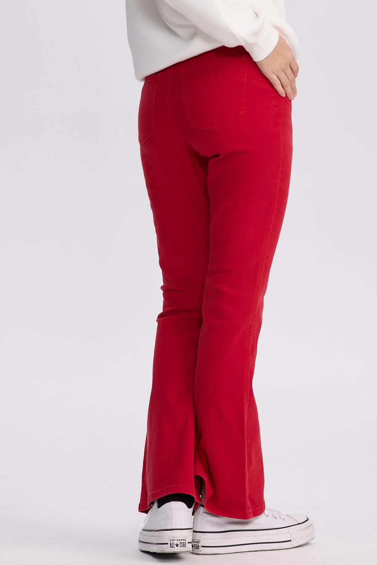 Jeans Mujer Flare Color Line Rojo Oscuro - Image 3